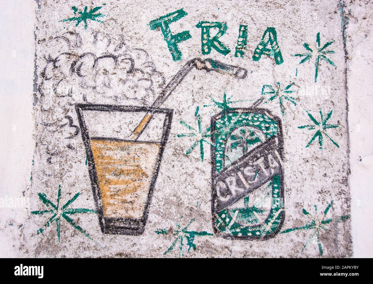 Un dessin amateurish utilisé pour commercialiser un bar; Santiago de Cuba, Cuba. Banque D'Images