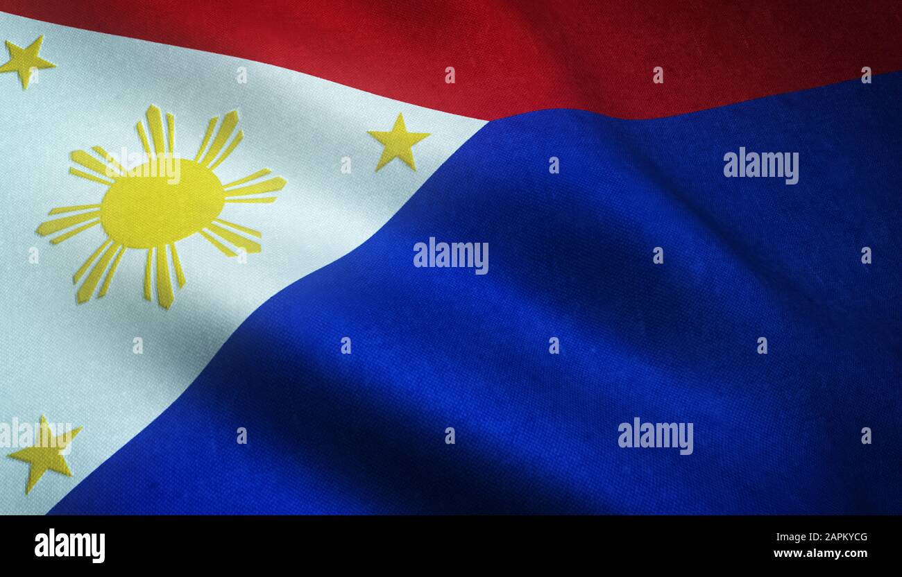 Gros plan du drapeau des Philippines avec textures intéressantes Banque D'Images