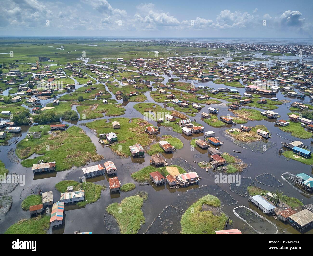 Bénin, Ganvie, vue aérienne du village de pêcheurs sur le lac Nokoue Banque D'Images