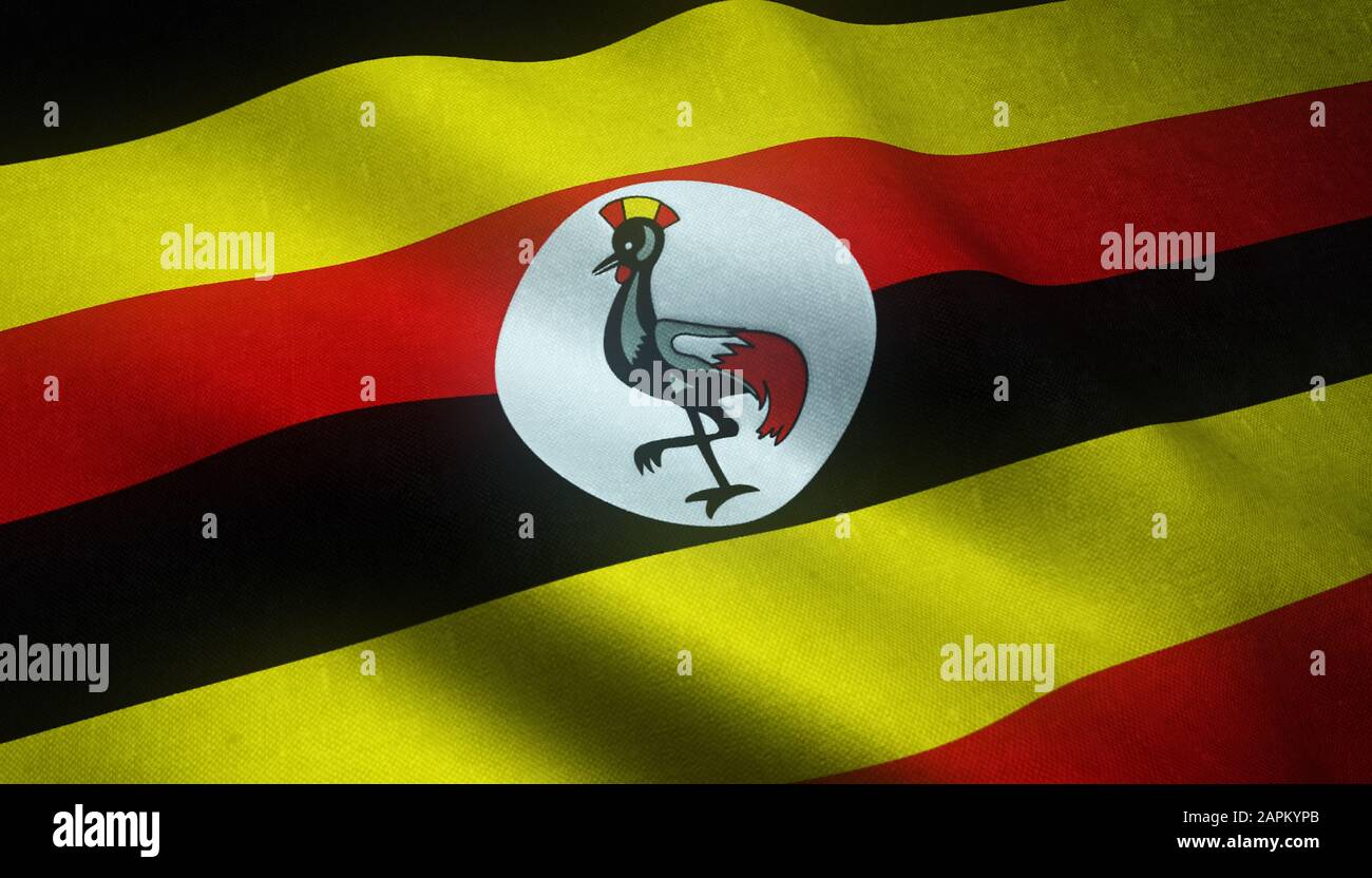 Gros plan du drapeau réaliste de l'Ouganda avec intéressant textures Banque D'Images