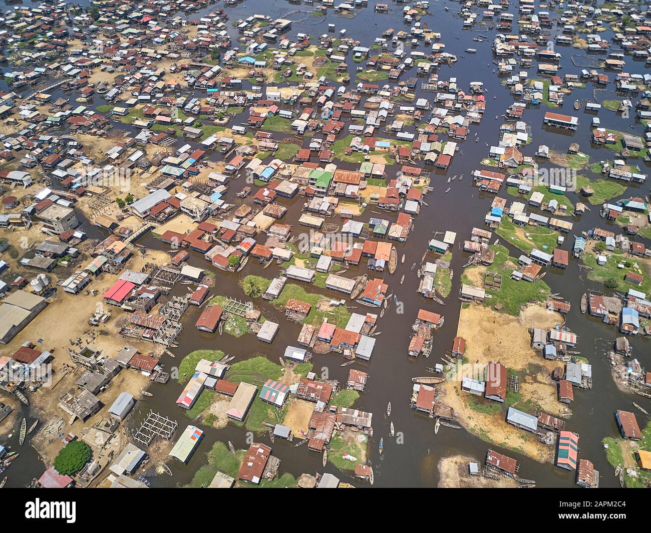 Bénin, Ganvie, vue aérienne du village de pêcheurs sur le lac Nokoue Banque D'Images