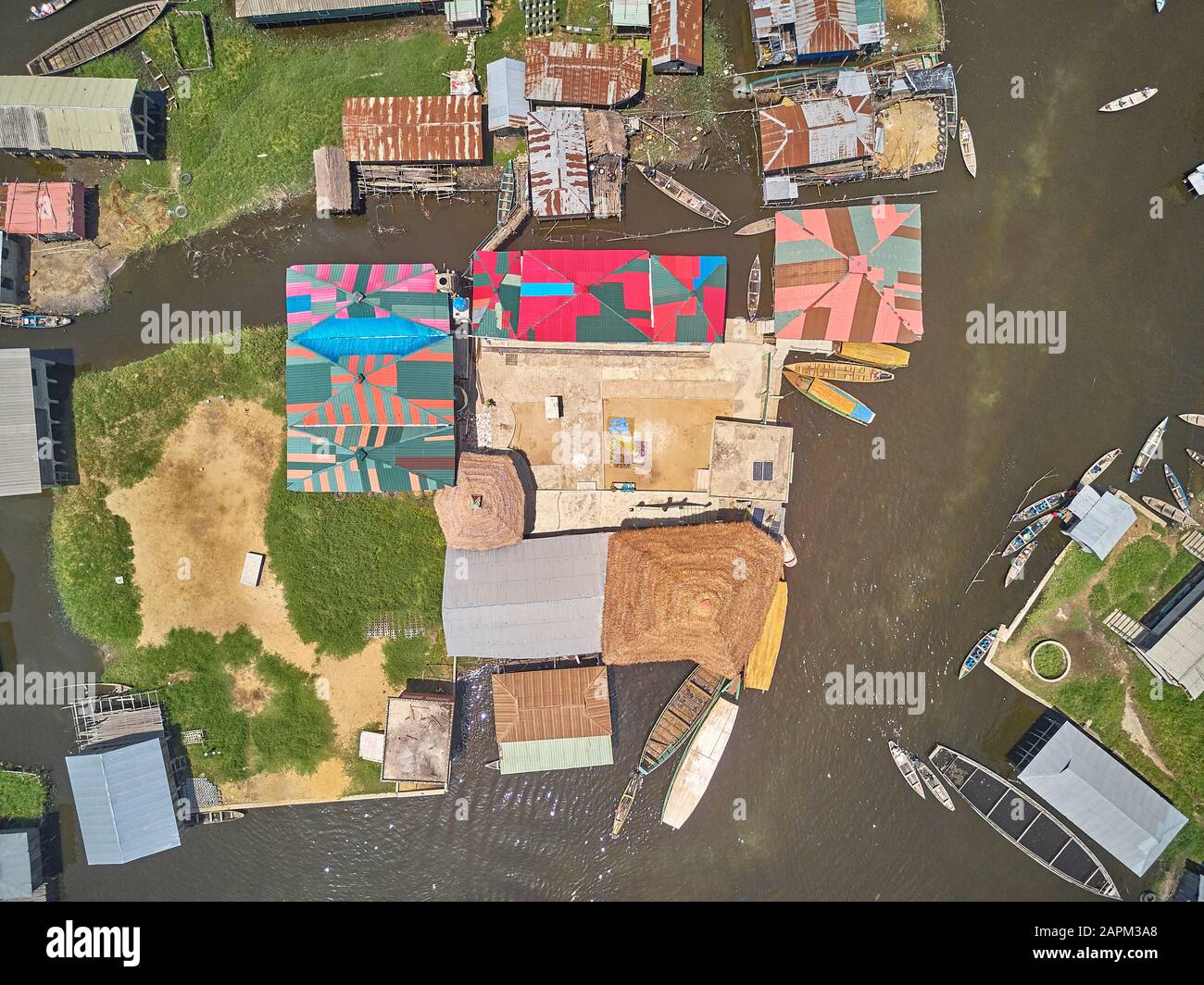 Bénin, Ganvie, vue aérienne du village de pêcheurs sur le lac Nokoue Banque D'Images