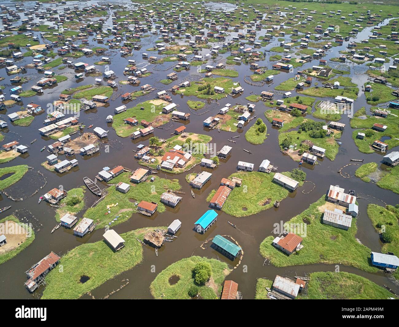Bénin, Ganvie, vue aérienne du village de pêcheurs sur le lac Nokoue Banque D'Images