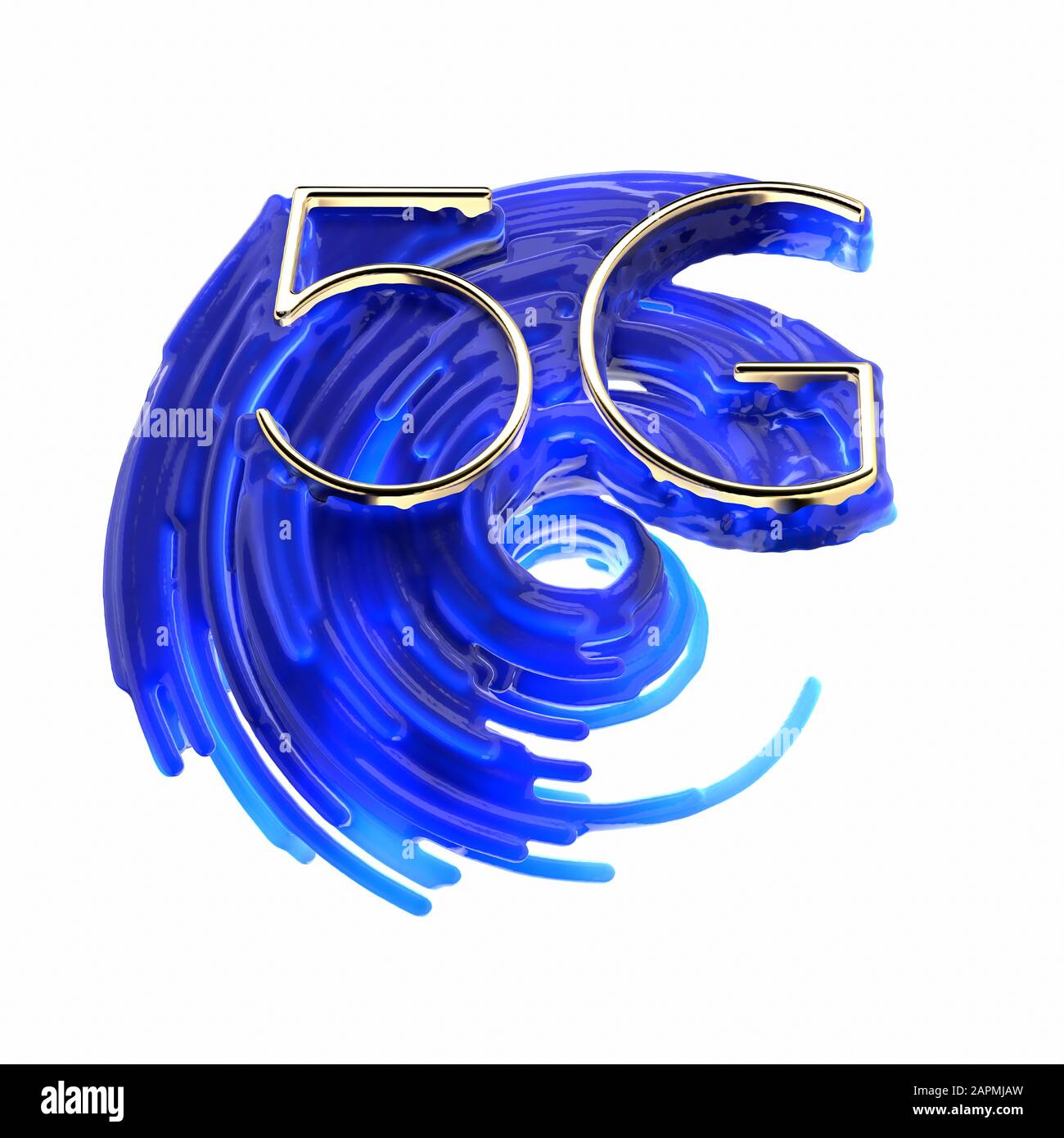 Image conceptuelle de lettrage de 5 g réalisée par un radar radial circulaire et or dans une couleur populaire bleu fantôme derrière. illustration tridimensionnelle isolée sur blanc Banque D'Images