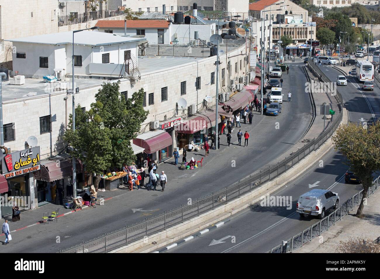Rue Sultan Suleiman à Jérusalem-est, vue de dessus Banque D'Images