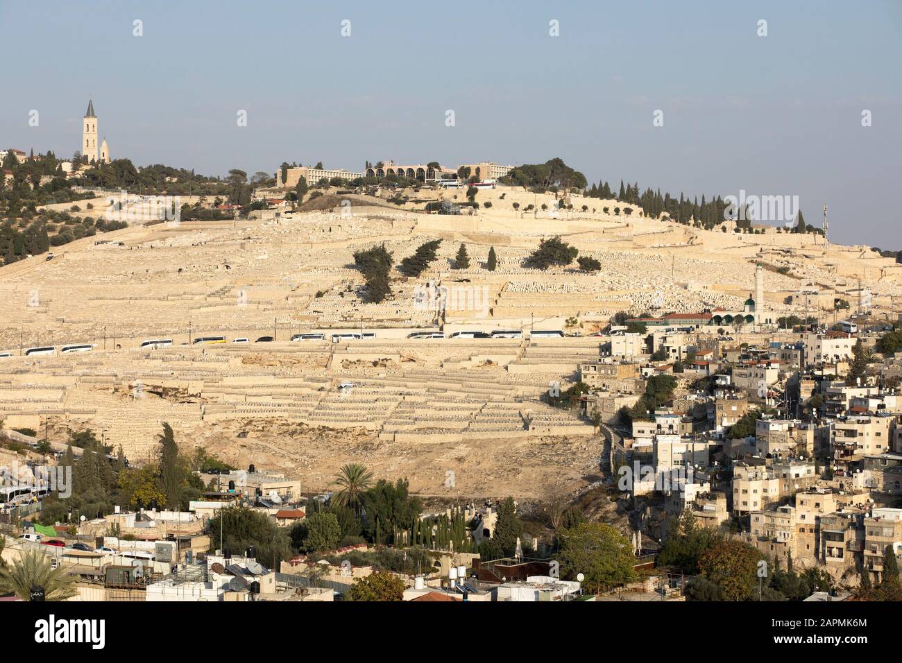 Vue sur le mont des oliviers depuis la vieille ville de Jérusalem, Israël Banque D'Images