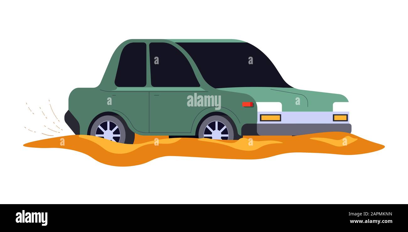 Accident de voiture, véhicule coincé dans la boue ou sale flaque icône isolée Illustration de Vecteur