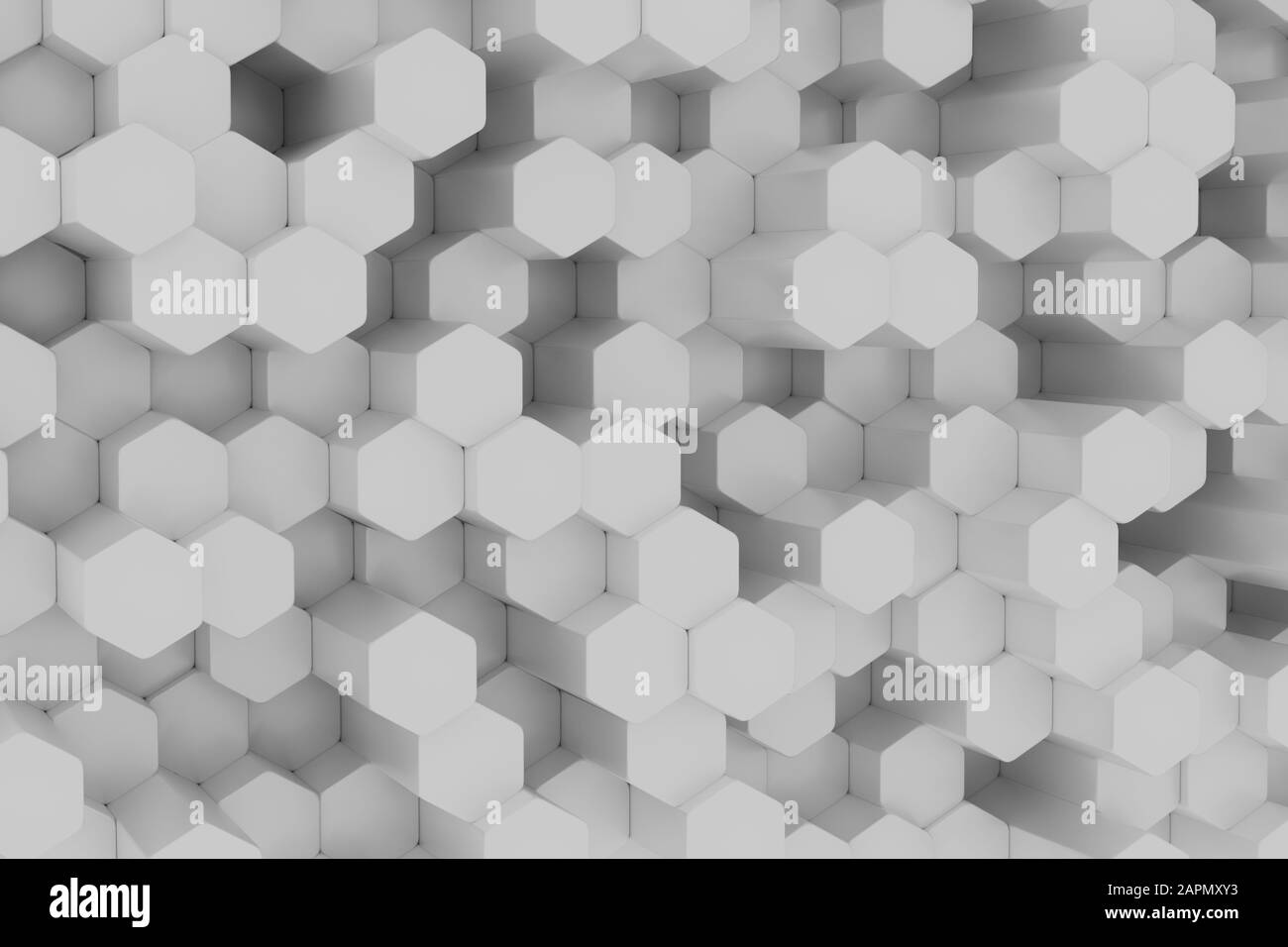 Mur blanc de rayons de miel. Fond De Mur De Cubes Chaotiques. Panorama avec fond d'écran haute résolution. Illustration du rendu tridimensionnel Banque D'Images