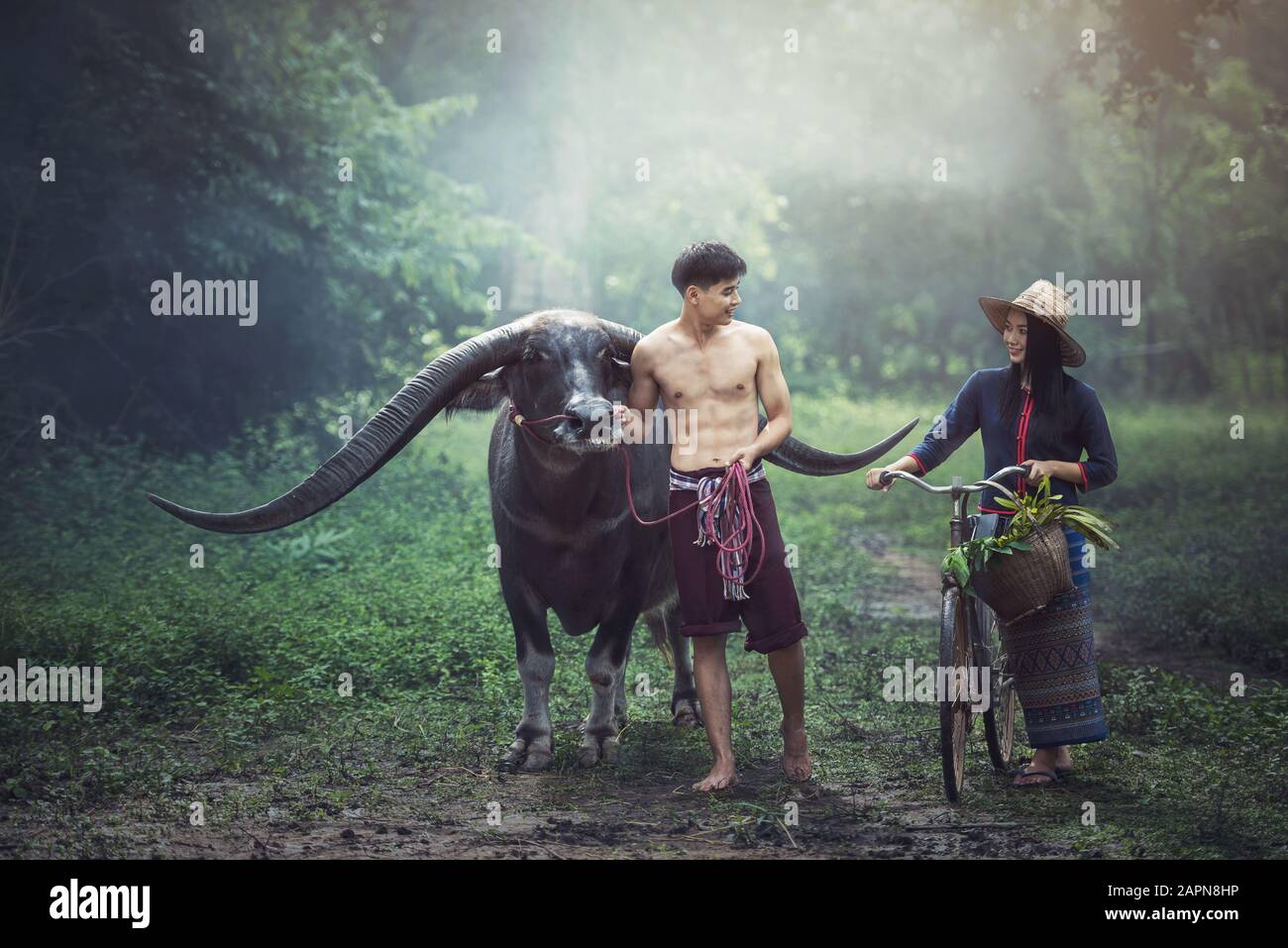 Couple agriculteurs thaïlandais famille bonheur temps Banque D'Images