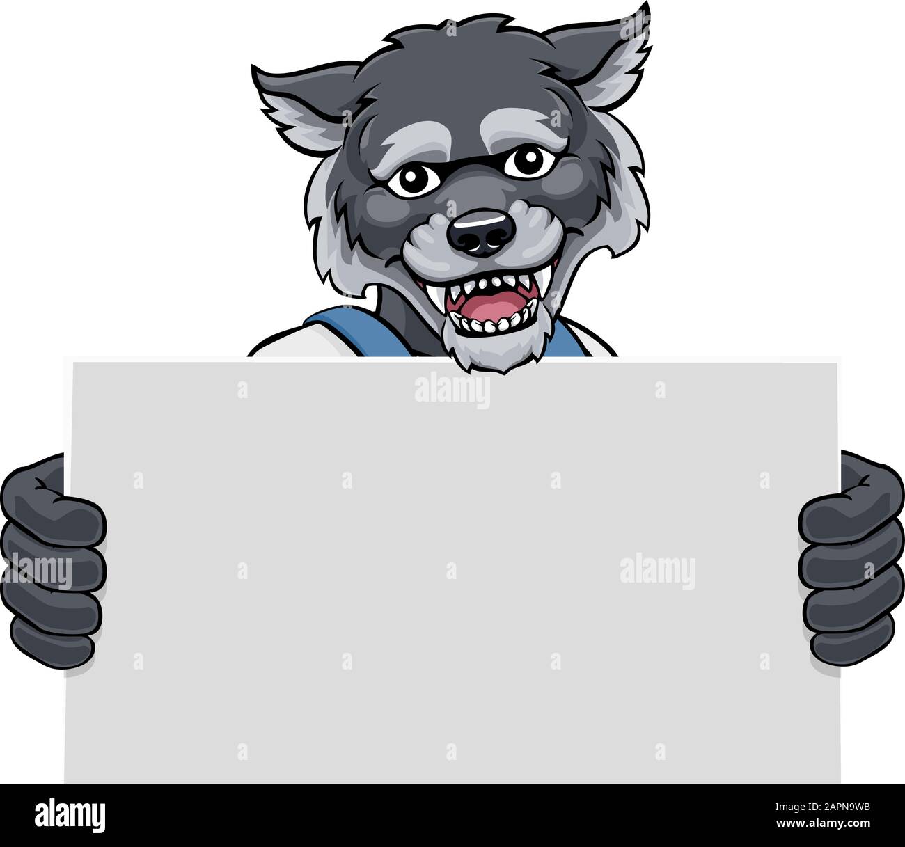 Loup Cartoon Mascot Handyman Holding Sign Illustration de Vecteur