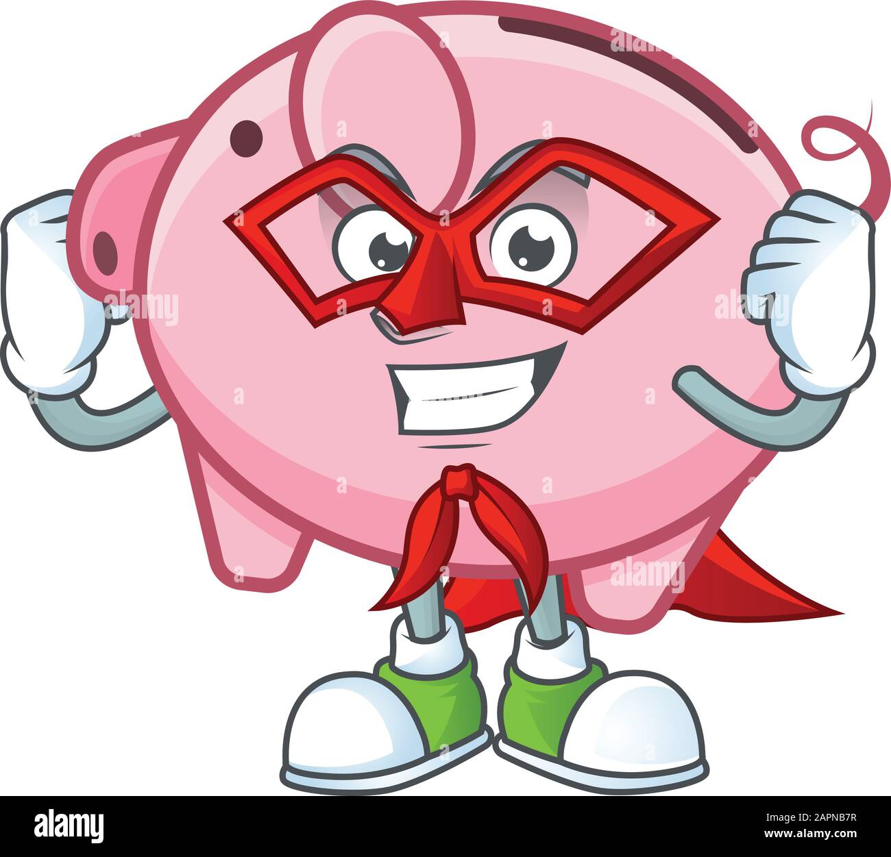 Mascotte smiley de la banque de porc vêtue comme super héros Illustration de Vecteur