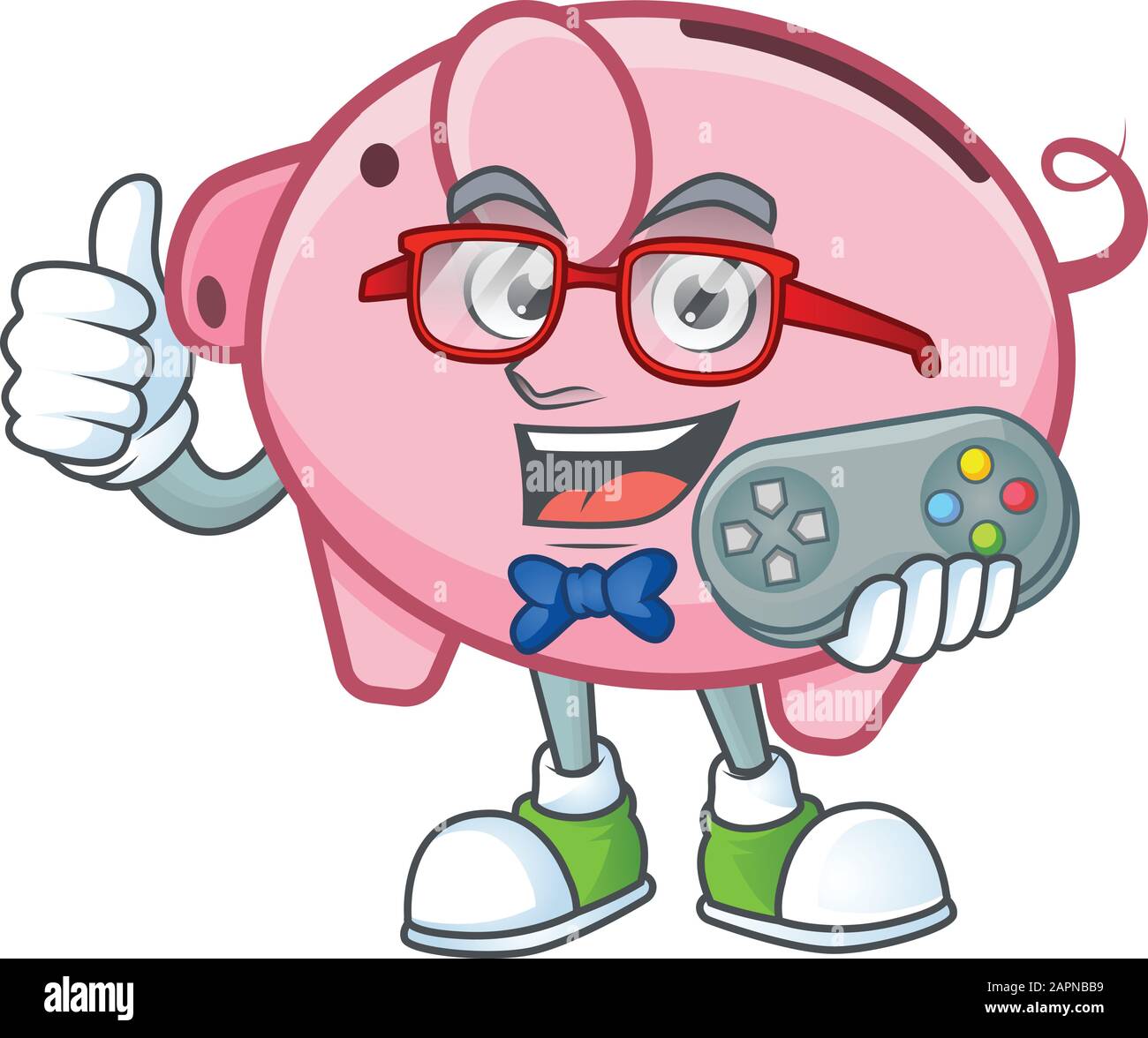 Smiley gamer piggy banque dessin animé style mascotte Illustration de Vecteur