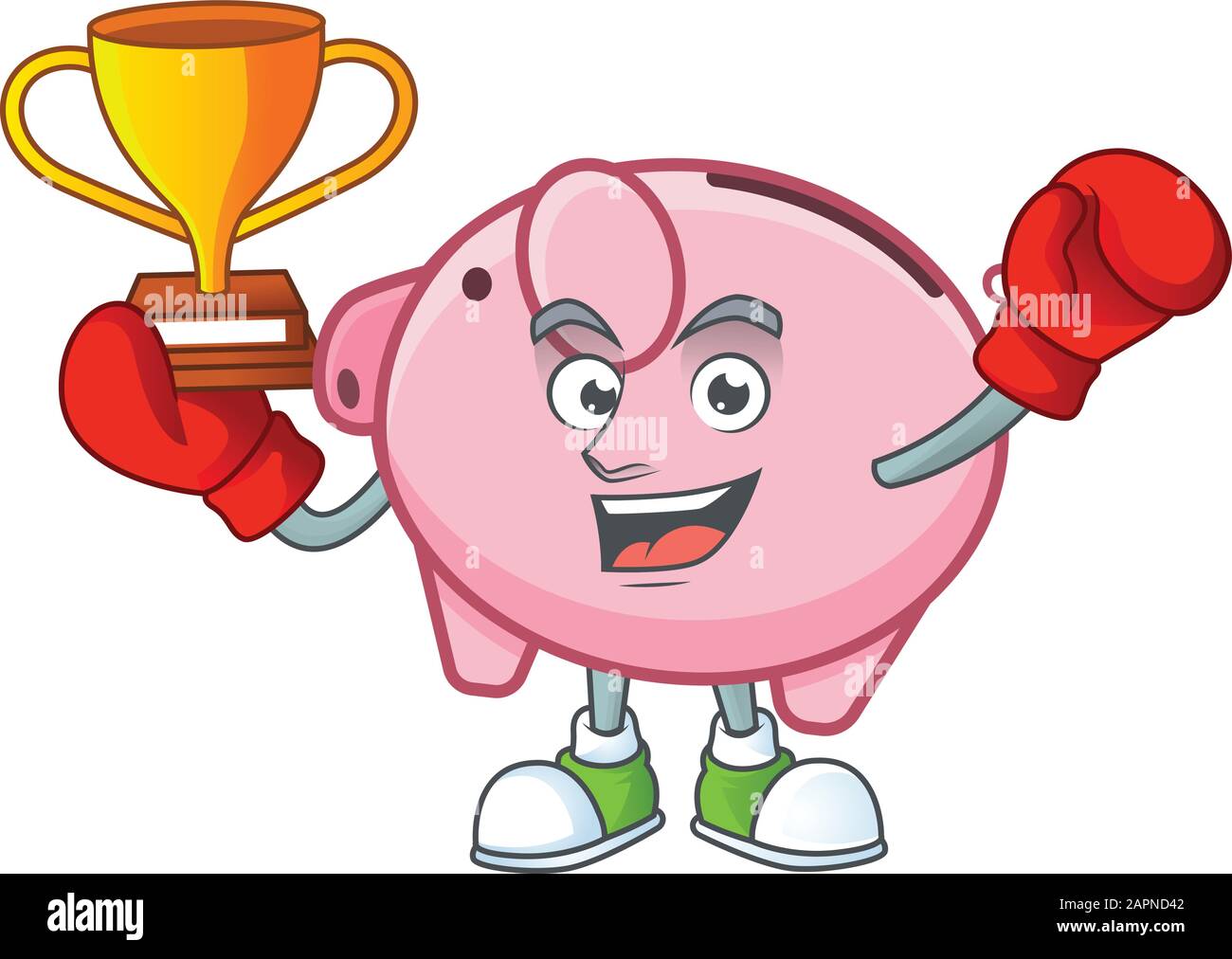 Fantastique Boxing gagnant de la banque de porc dans le style de dessin animé de mascotte Illustration de Vecteur