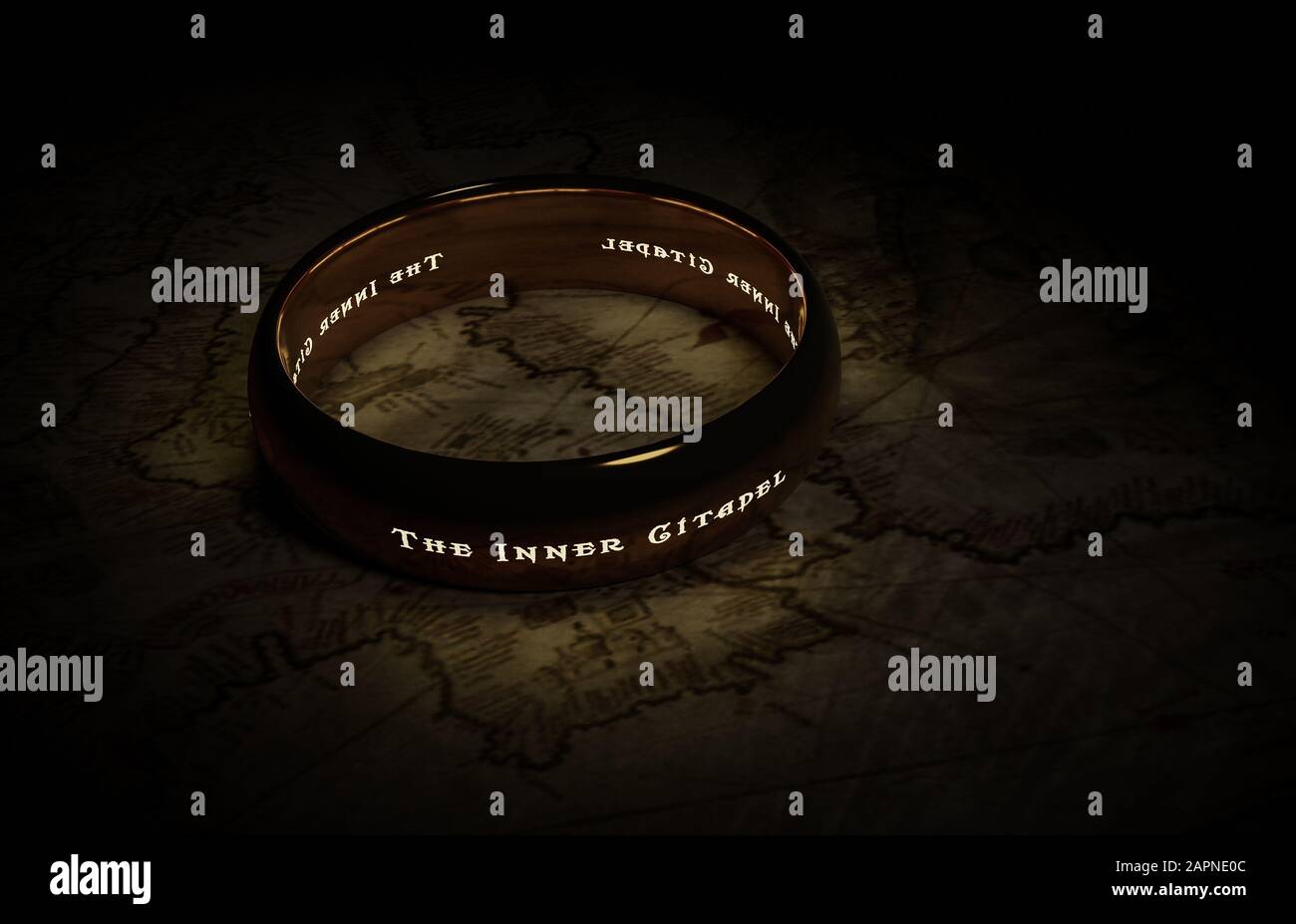 Un anneau avec du texte brillant qui est plein de magie pour un mage Banque D'Images