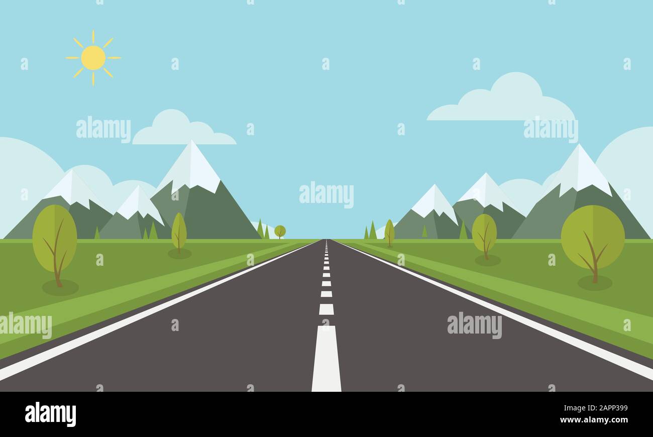 Route sur fond de paysage naturel. Autoroute asphaltée avec marquages à la campagne. Illustration de Vecteur