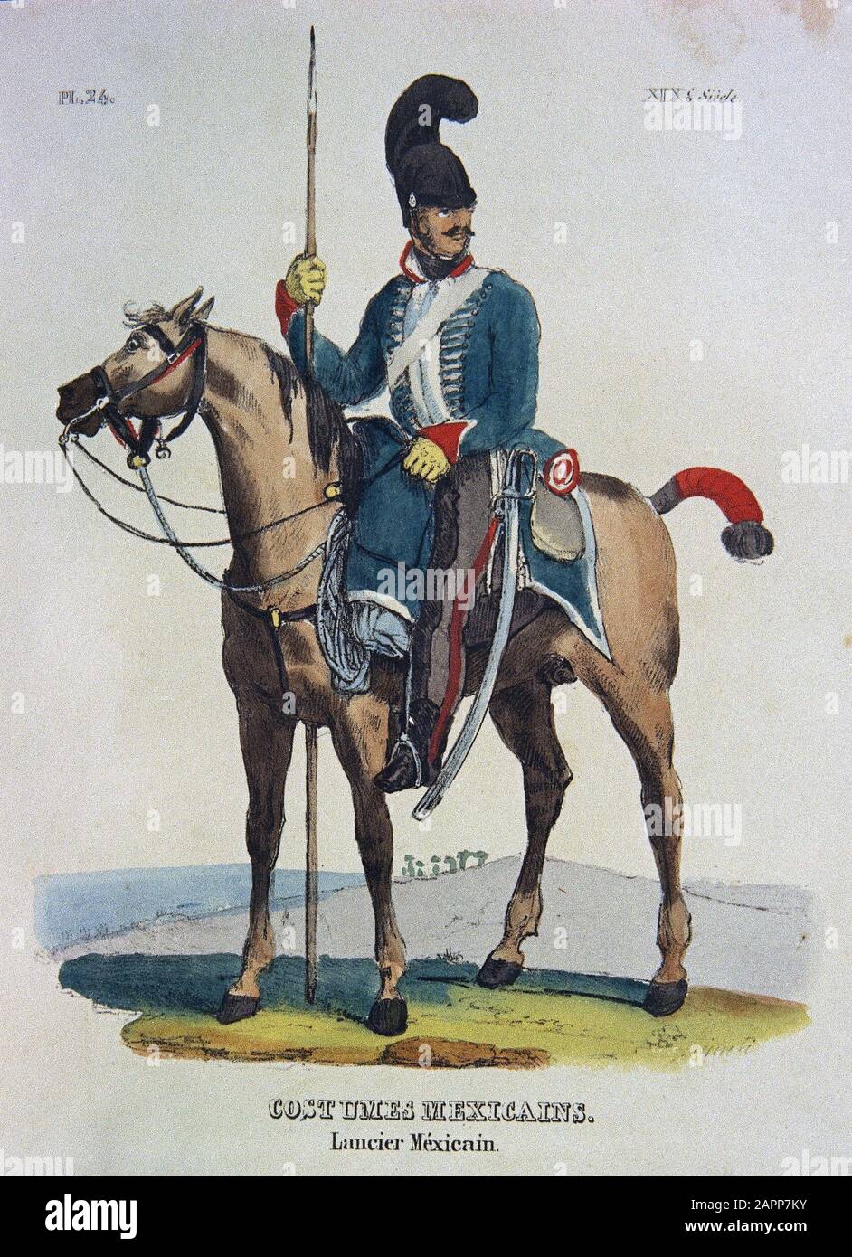 LIBO'TRAJES CIVILLES,MILITARES Y RELIGIOSOS DE MEXICO'1828-LANCERO MEJICANO. LIEU: MUSEO DE AMERICA-COLECCION. MADRID. ESPAGNE. Banque D'Images