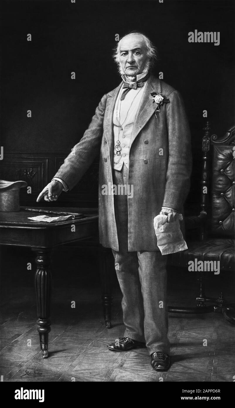 Portrait vintage de William Ewart Gladstone (1809 – 1898) – le politicien libéral britannique qui a été premier ministre du Royaume-Uni à quatre reprises entre 1868 et 1894. Photogravure imprimer vers 1892 par Henry Graves & Co / photographe Franz Hanfstaengl / artiste John Colin Forbes. Banque D'Images