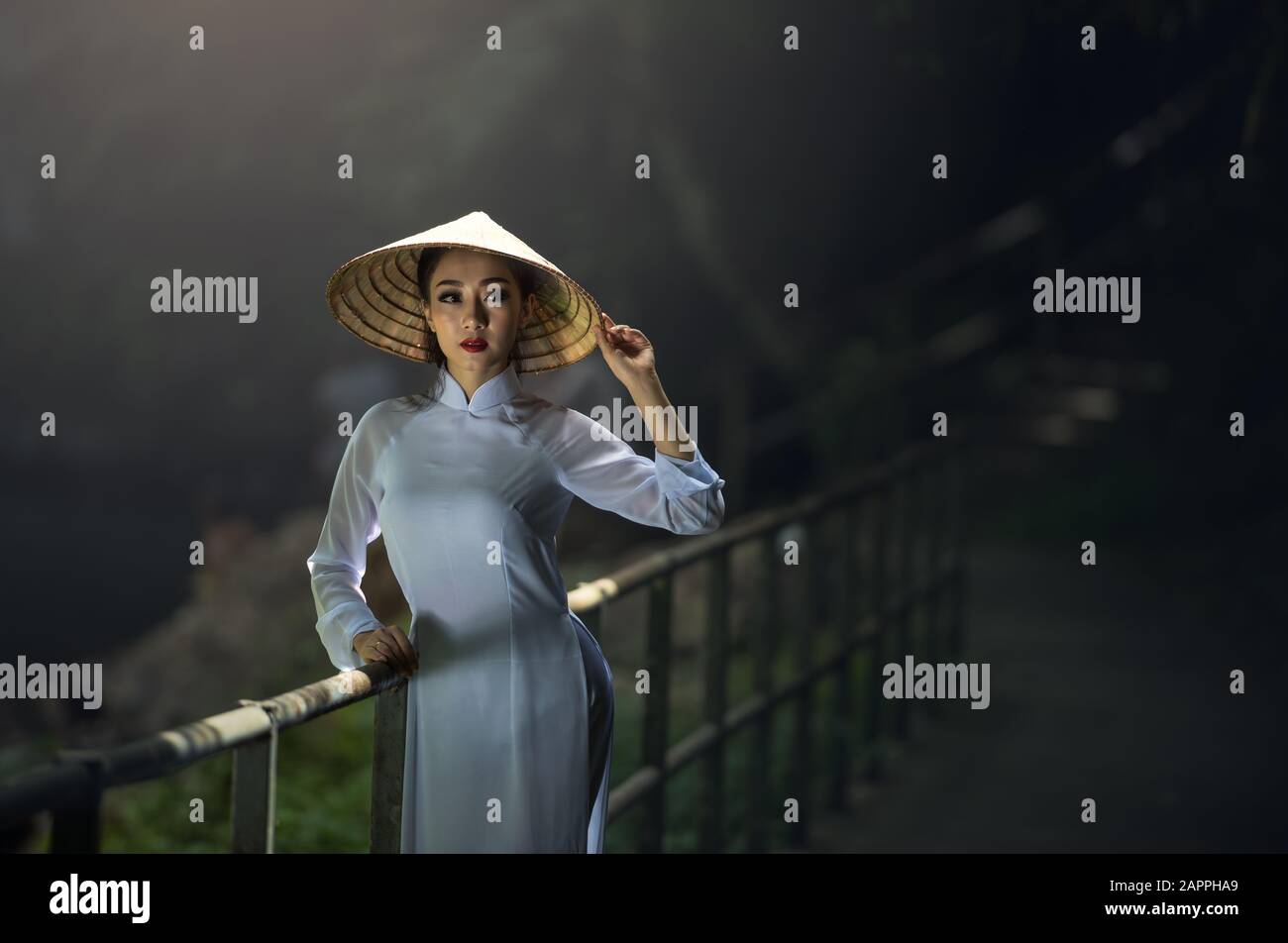 Belle femme avec culture vietnamienne traditionnelle, style vintage, Hoi an Vietnam Banque D'Images