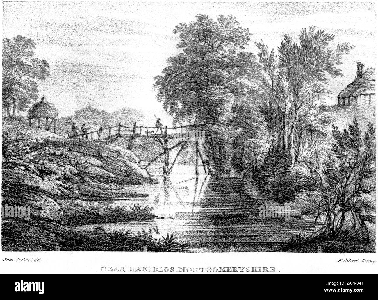 Une lithographie de Lanidlos (Llanidloes) Montgomeryshire numérisée à haute résolution. À partir d'un livre imprimé en 1824. Considéré comme libre de droits d'auteur. Banque D'Images