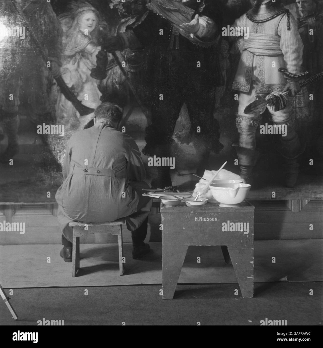 Rijksmuseum Date: 18 mars 1947 mots clés: Restauration, peintures Nom personnel: The Night Watch Nom de l'établissement: Rijksmuseum Banque D'Images