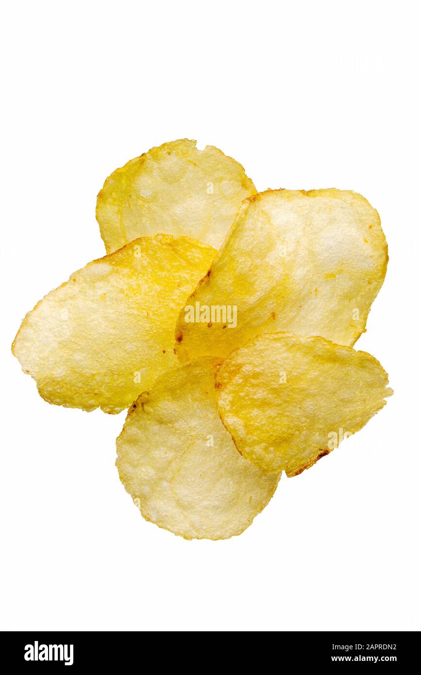 Nourriture et boisson : frites de pommes de terre, isolées sur fond blanc Banque D'Images
