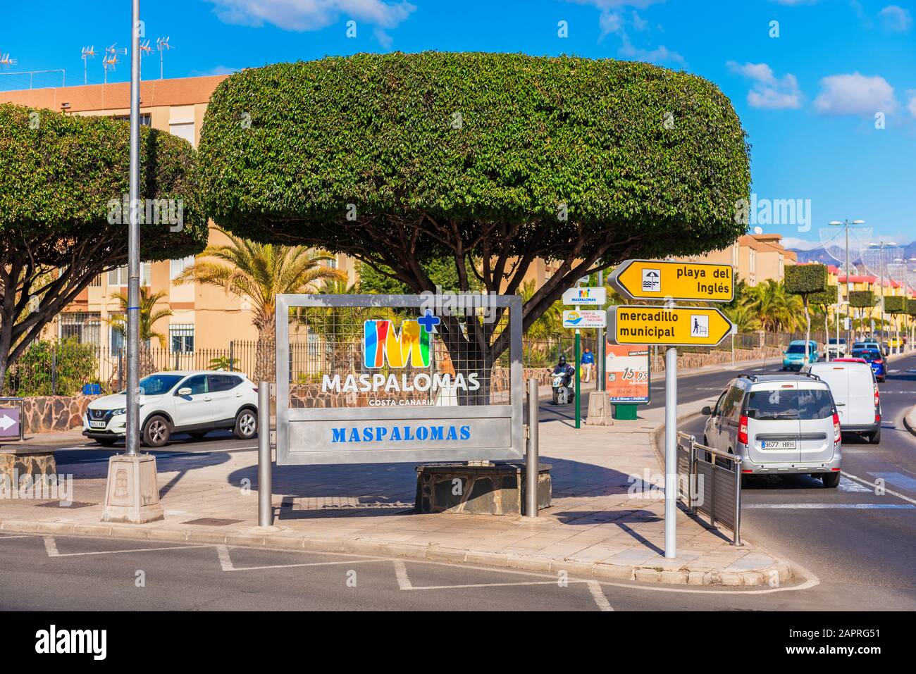 Entrée À Maspalomas, Grande Canarie, Îles Canaries, Espagne. Maspalomas est situé dans le sud de l'île et est une destination touristique majeure Banque D'Images