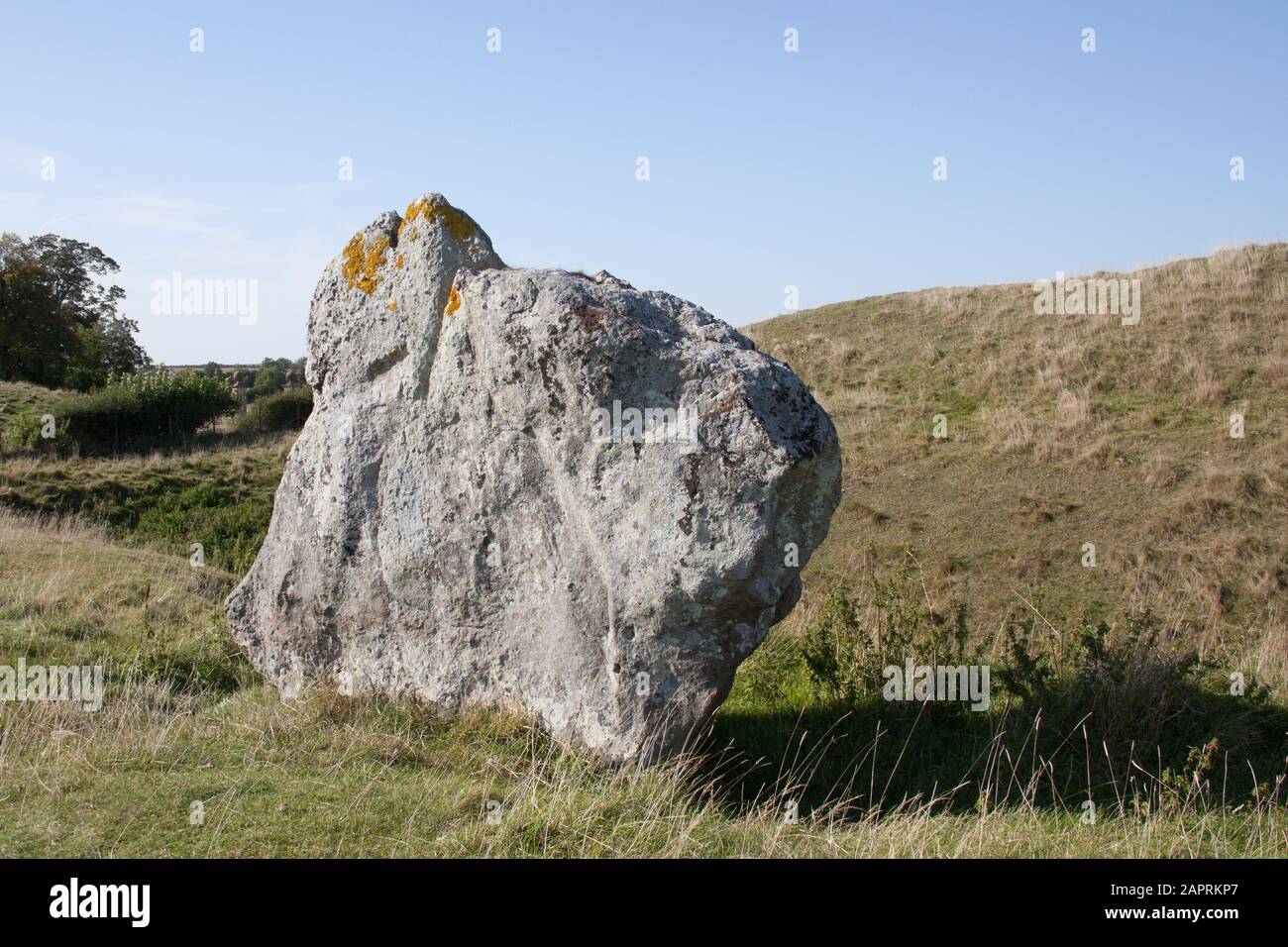 Une pierre au Monument de Henge néolithique à Avebury, Wiltshire, Royaume-Uni. Banque D'Images