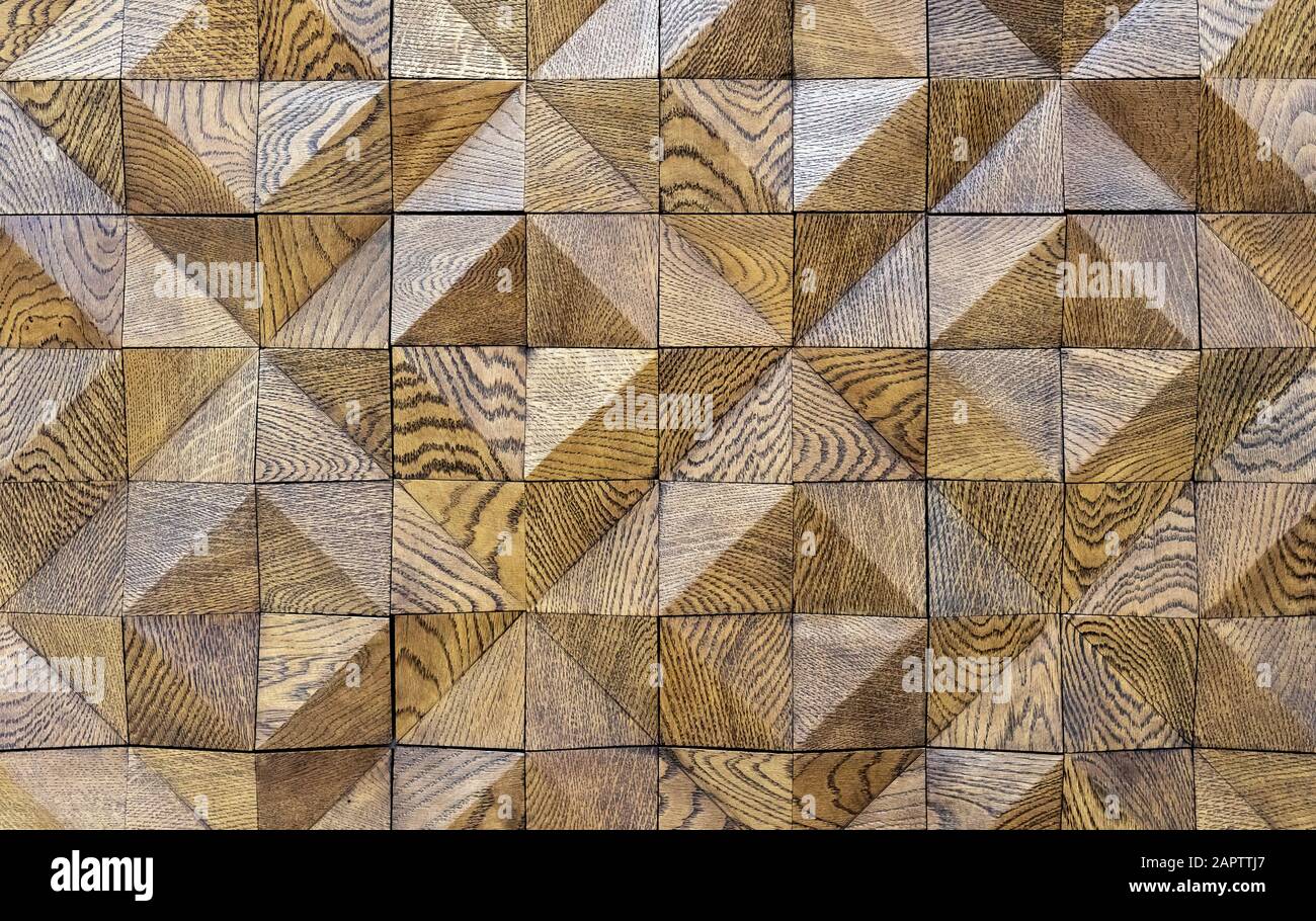 Panneau mural en bois avec effet 3D. Texture volumétrique de chêne. Banque D'Images