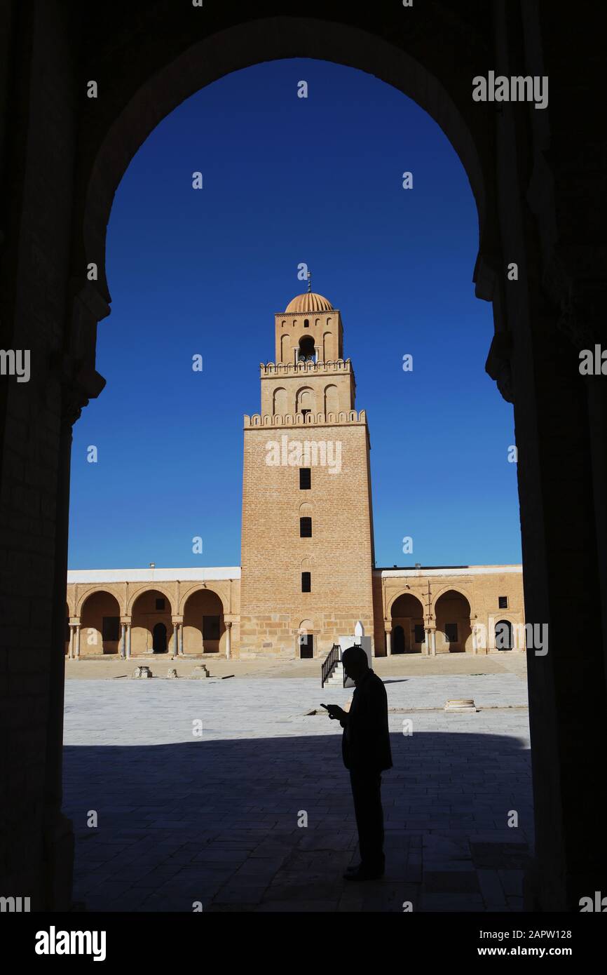 Minaret De La Grande Mosquée, Kairouan Tunisie Banque D'Images