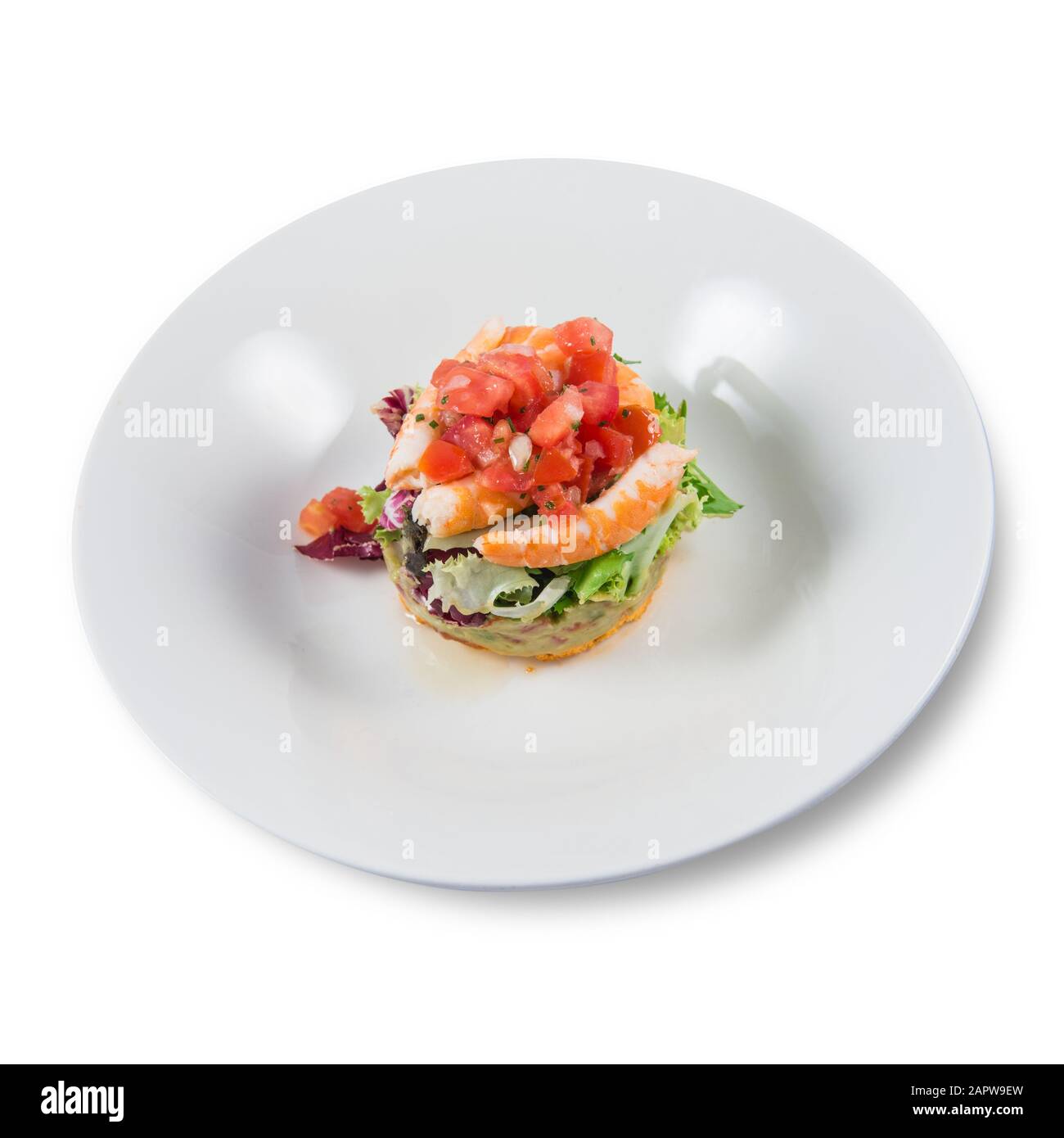 Salade de crevettes avec légumes frais et tomates Banque D'Images