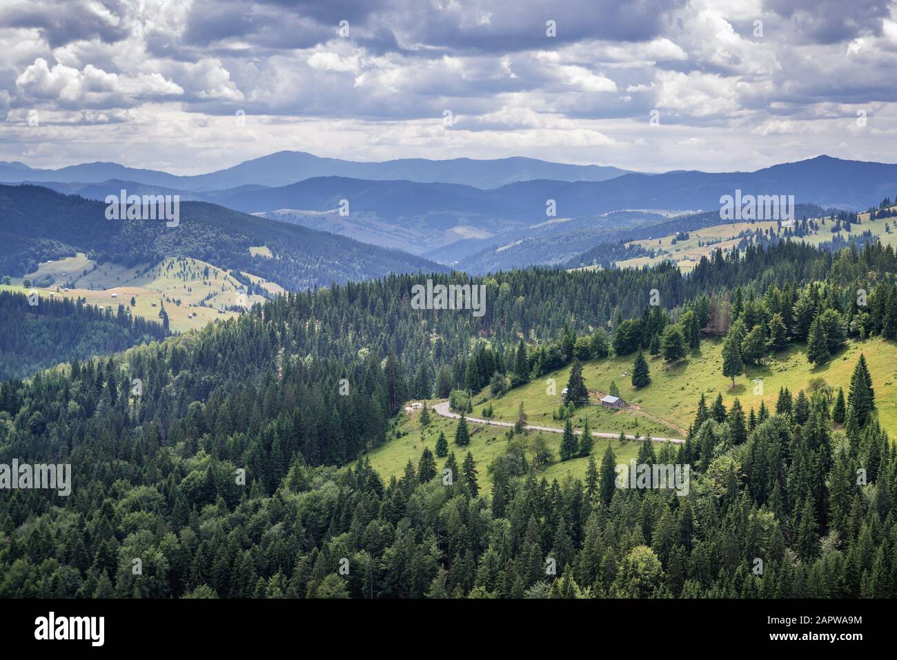 Col de Ciumarna également connu sous le nom de col de Palma à Obcina Mare - Great Ridge à Moldavian-Muntenian Carpathians, Roumanie Banque D'Images