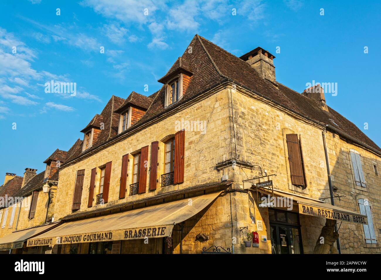 France, Dordogne, Domme, Le Jacquou Gourmand, Bar, Restaurant, Brasserie, Hôtel Banque D'Images