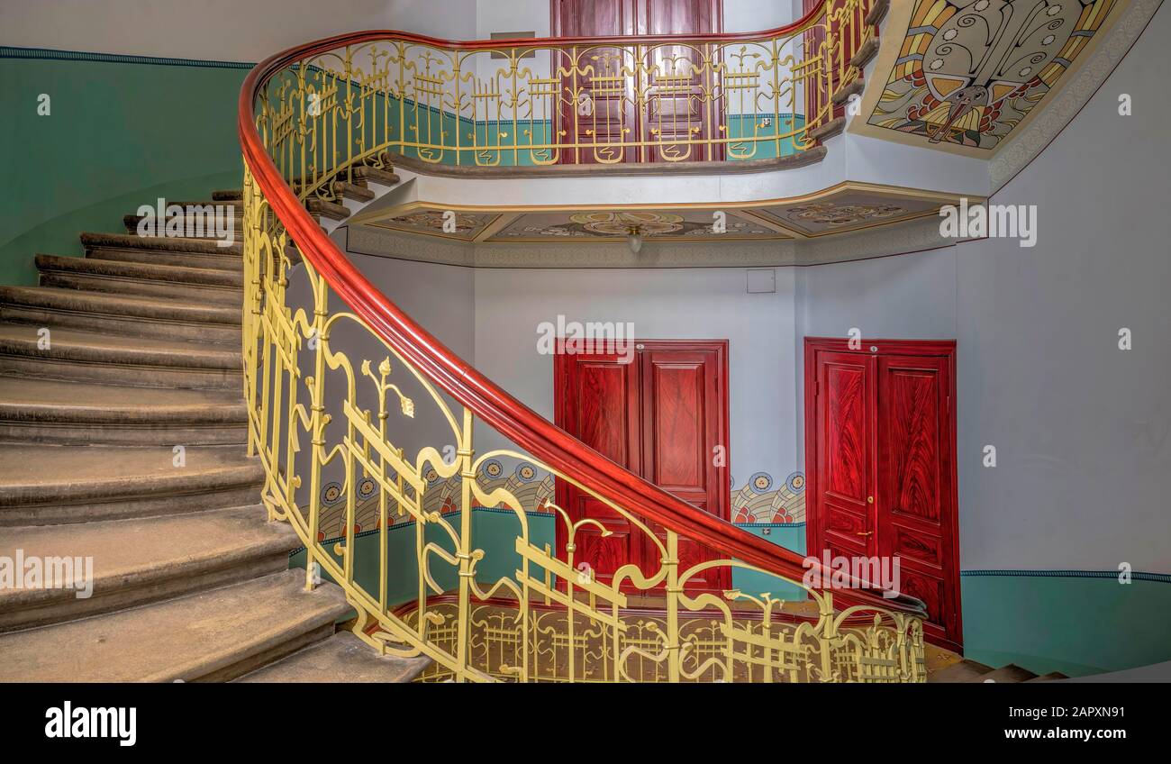 Escalier Incurvé, Escalier, Art Nouveau, Musée Art Nouveau, Riga, Lettonie Banque D'Images