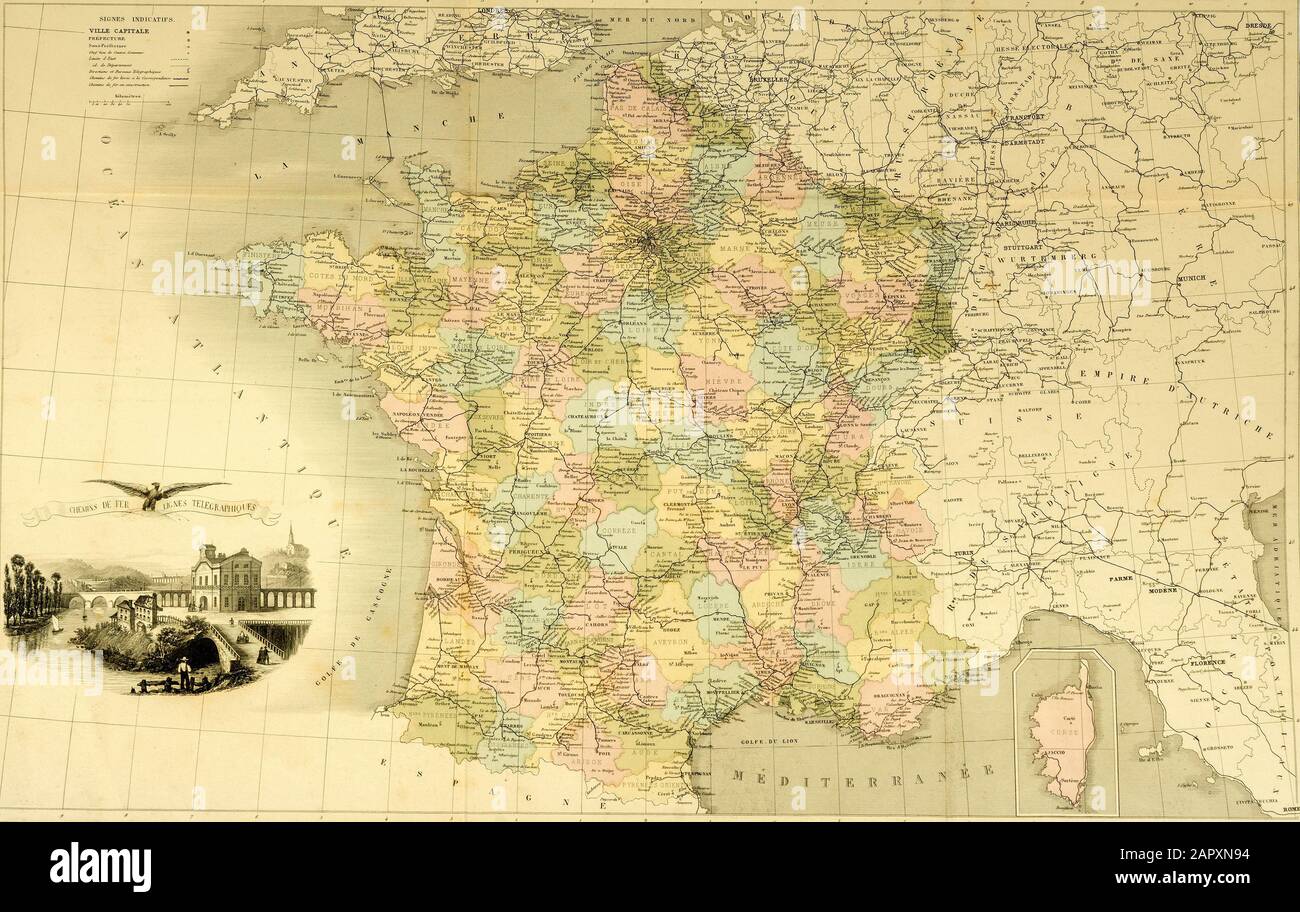 Carte historique autour de 1870, France Banque D'Images