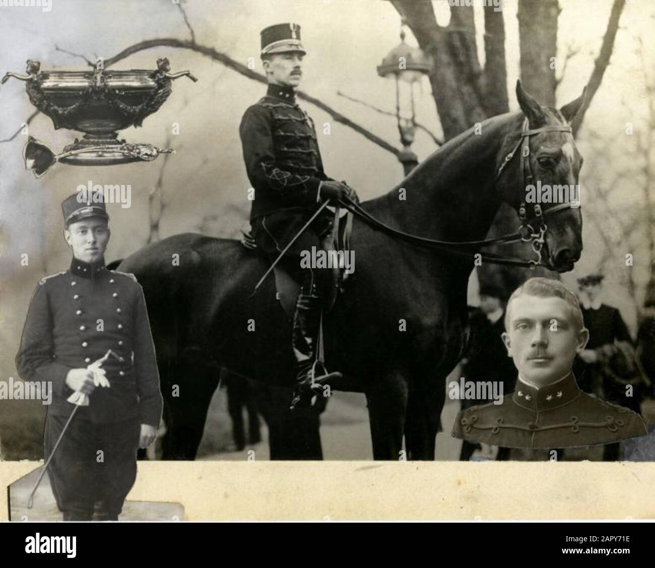 Trois officiers néerlandais, v.l.n.n. lt. F.J.J. Trapmann, lt. L.C. Labouchere sur Dreadndevrait et lt. Baron van Voorst tot Voorst remporte une grande victoire aux Concours de New York en 1913. Banque D'Images