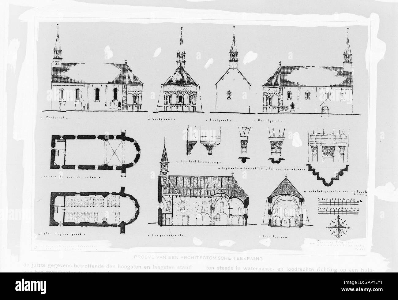 Ned. Église réformée à Oldenzijl. Dessin du plan d'étage et des soulèvements Date: Non daté lieu: Groningue (province), Oldenzijl mots clés: Architecture, bâtiments d'église, plans d'étage, roman Banque D'Images