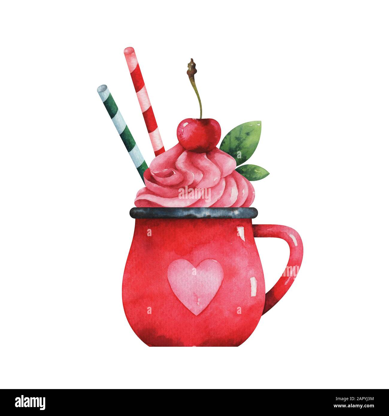 Illustration en aquarelle de la tasse à café avec crème Banque D'Images