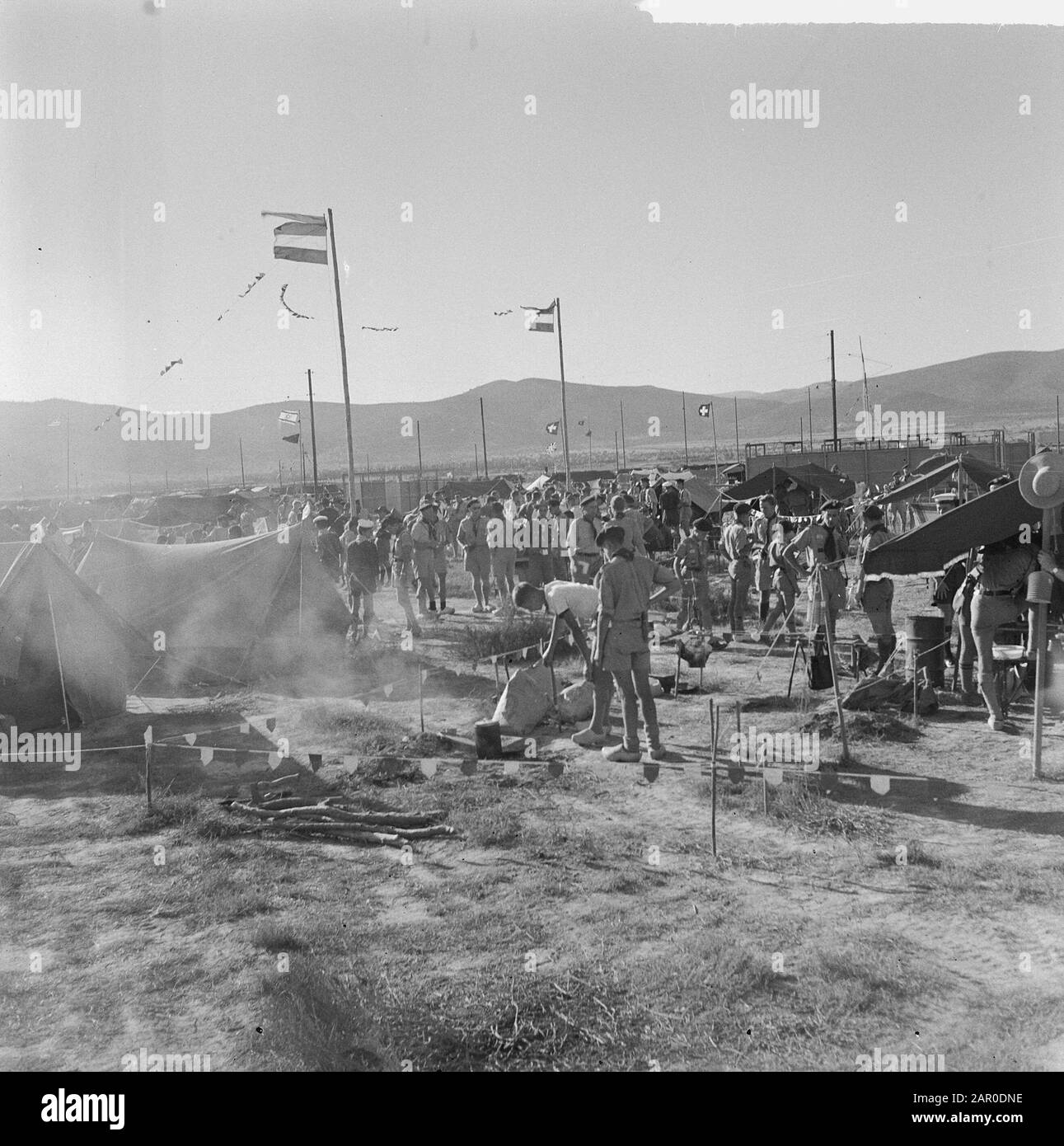 Jamboree 1963 À Marathon Grèce. Hollandkamp dans le camp hollandais a.O. avec l'avion DDT sur les scouts étrangers de sabots Date: 12 août 1963 lieu: Grèce mots clés: Camps Nom de l'institution: Jamboree Banque D'Images