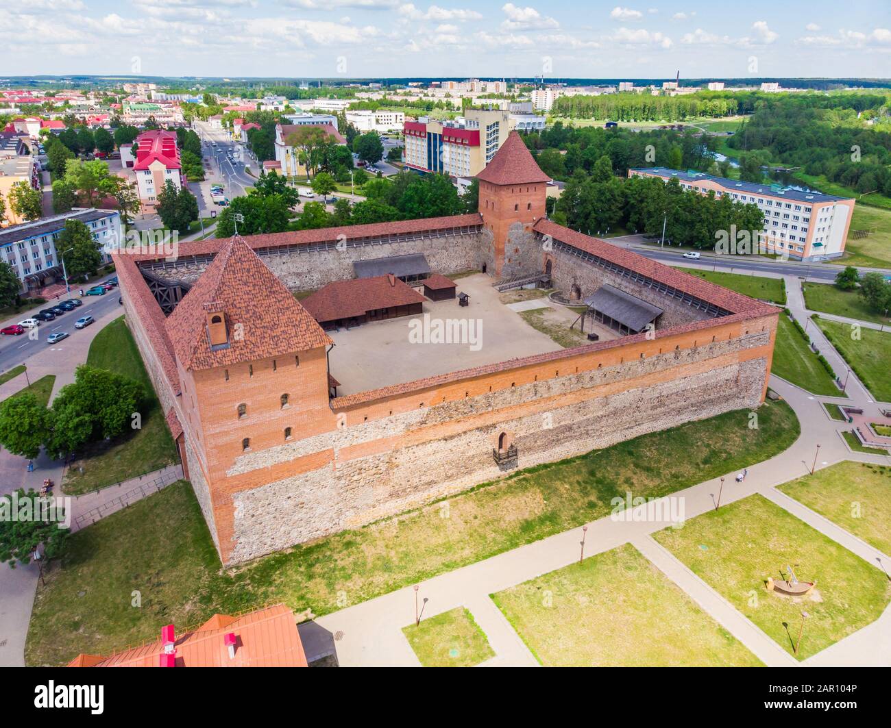 Vue aérienne du château de Lida. Biélorussie. Banque D'Images