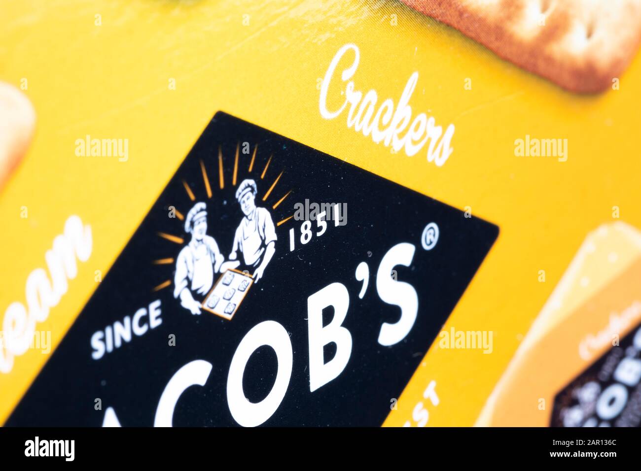 Jacobs crème craquelins emballage, société fondée en 1851, peu profonde profondeur de champ Banque D'Images