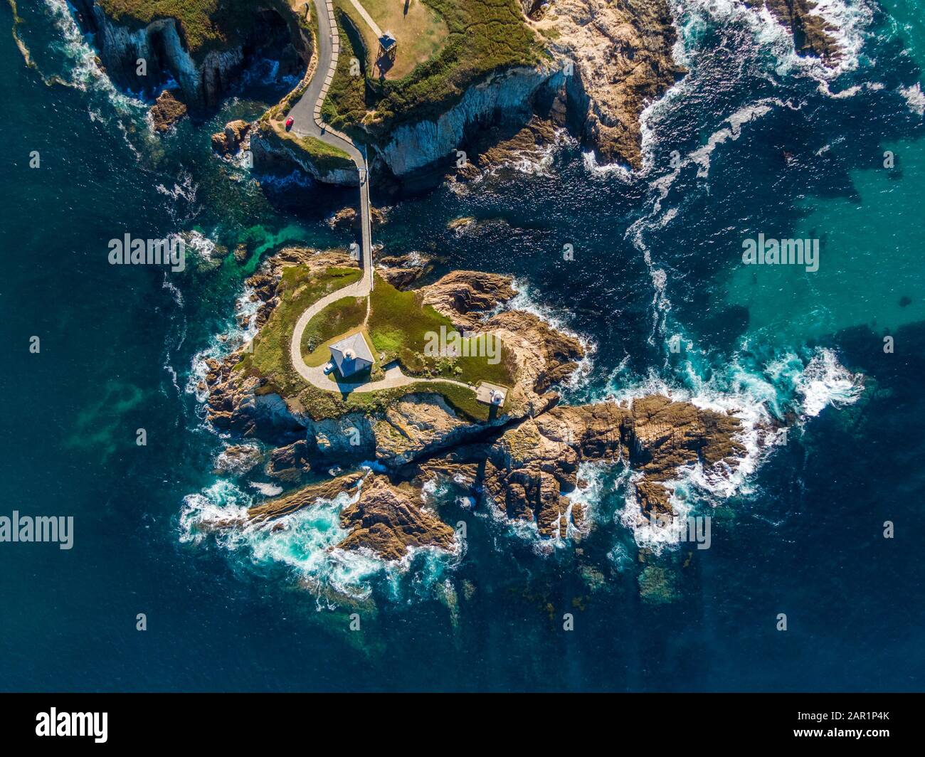 Vue aérienne de l'île de Pancha en Galice Banque D'Images