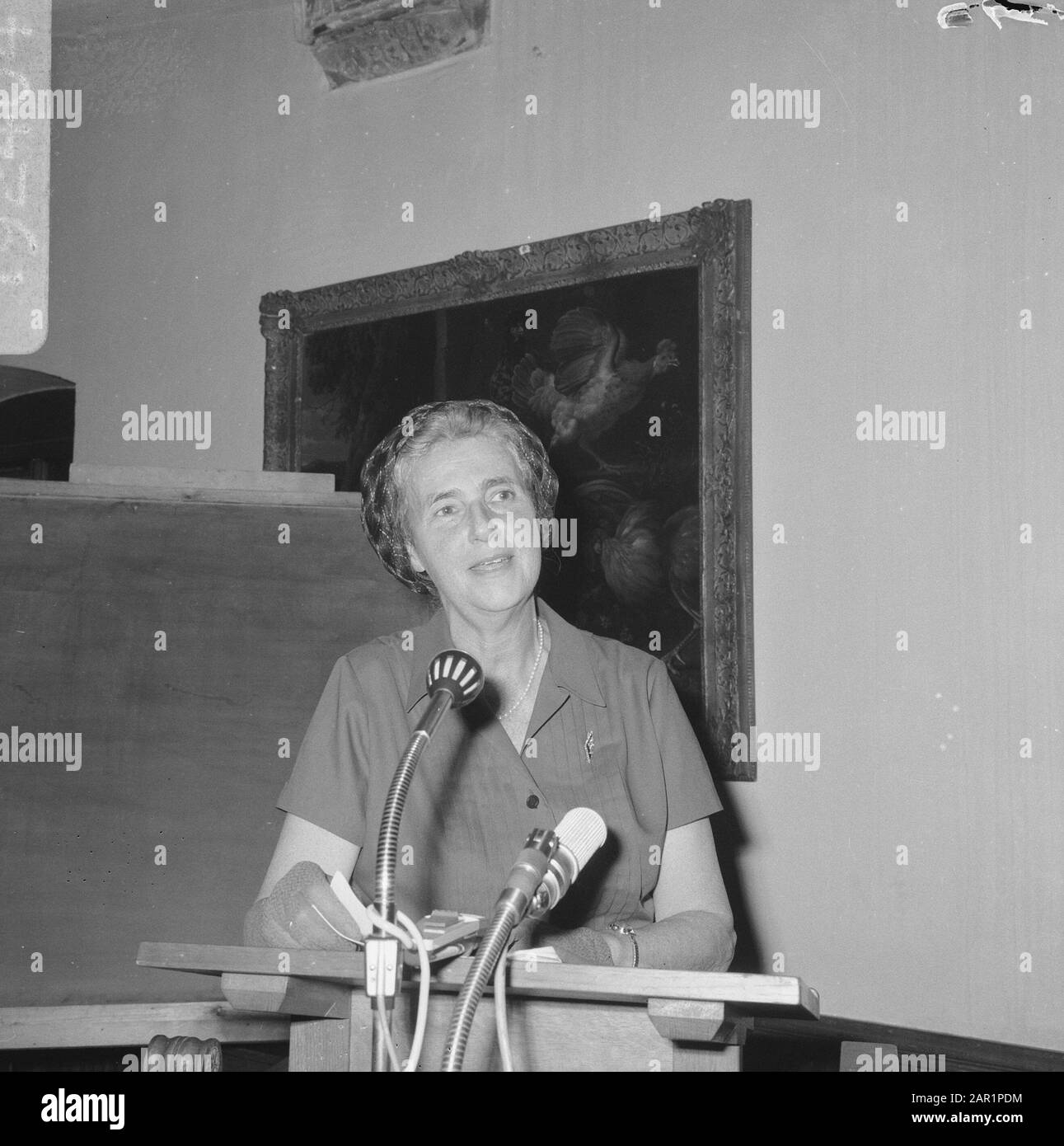 Douzième anniversaire Association néerlandaise de protection des piétons, Mme Van der Does-Enthoven (présidente VBV) (chef) Date: 10 juin 1966 mots clés: Anniversaires, conférenciers, associations, présidents Banque D'Images