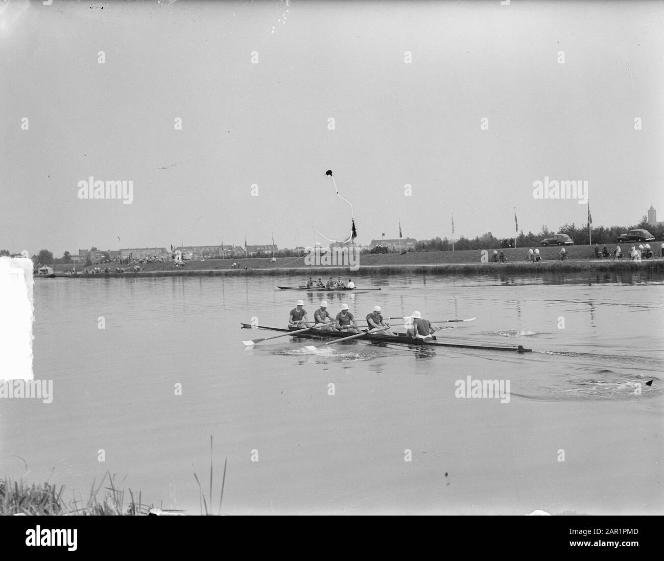 Championnat d'Europe d'aviron au Bosbaan. Double quatre avec mate Date: 26 août 1949 mots clés: Helmsmen Banque D'Images