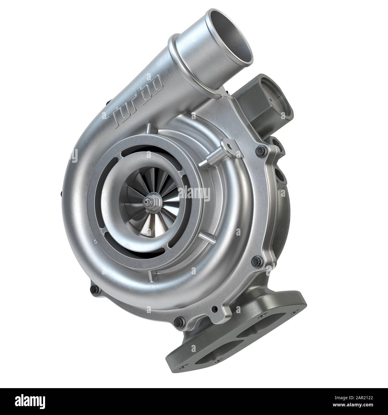 Turbocompresseur isolé sur blanc. Moteur turbo et concept de puissance. illustration tridimensionnelle Banque D'Images