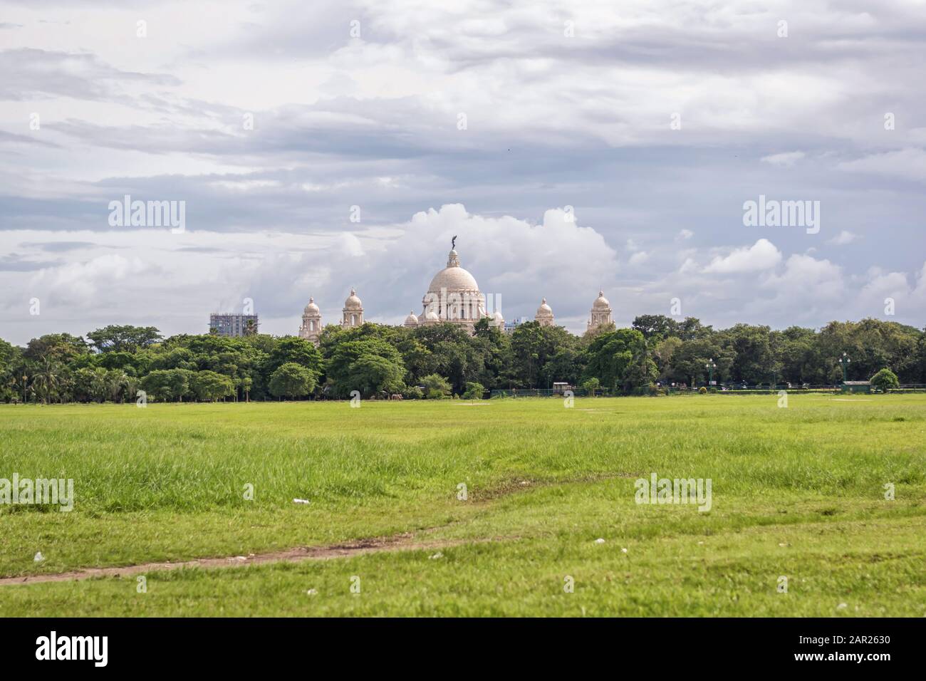 Vue panoramique sur le parc Maidan à Kolkata (Calcutta) avec le Victoria Memorial Banque D'Images