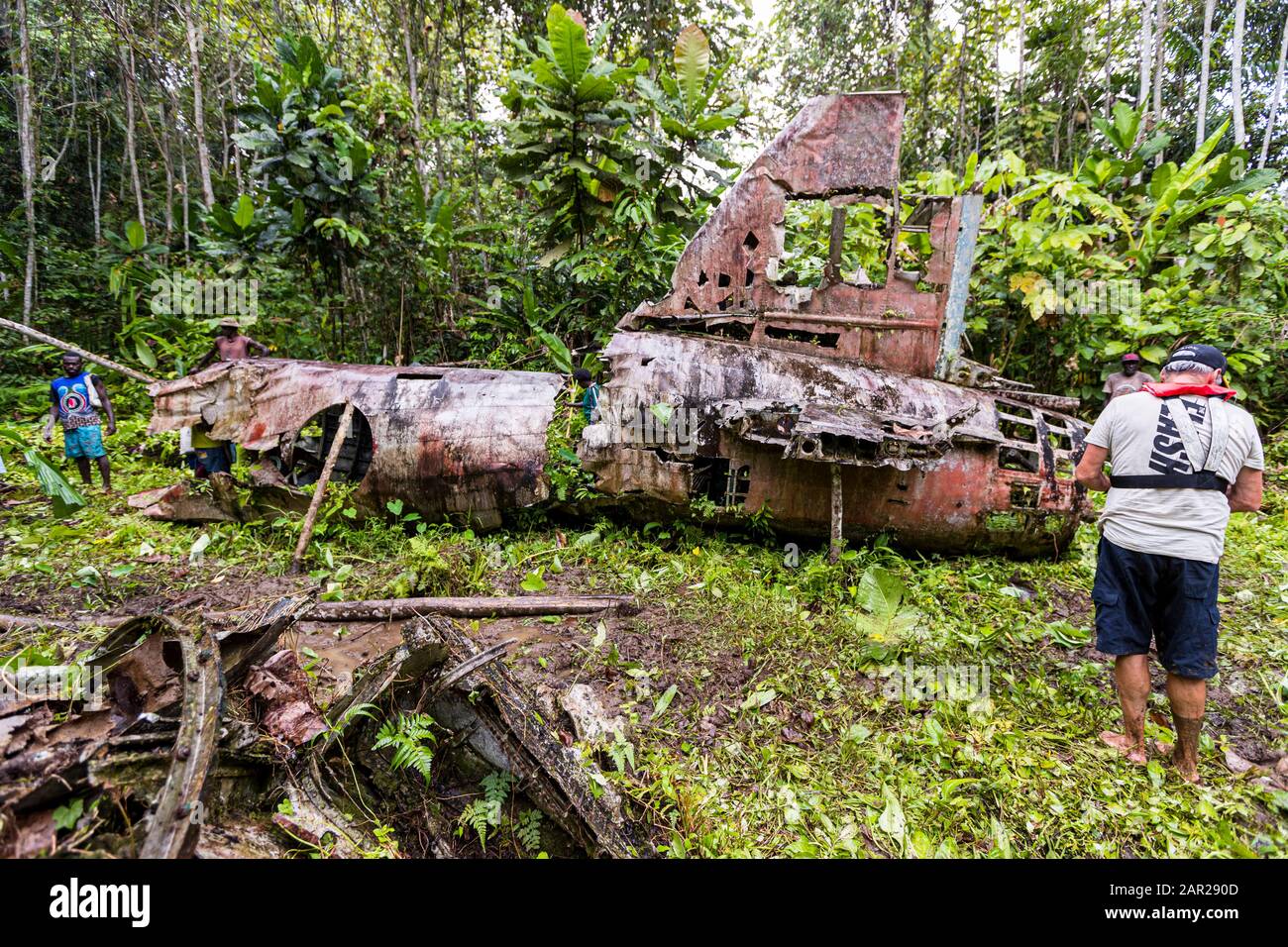 Rack de l'avion de l'amiral japonais Yamamoto dans la jungle de Bougainville, Papouasie-Nouvelle-Guinée Banque D'Images