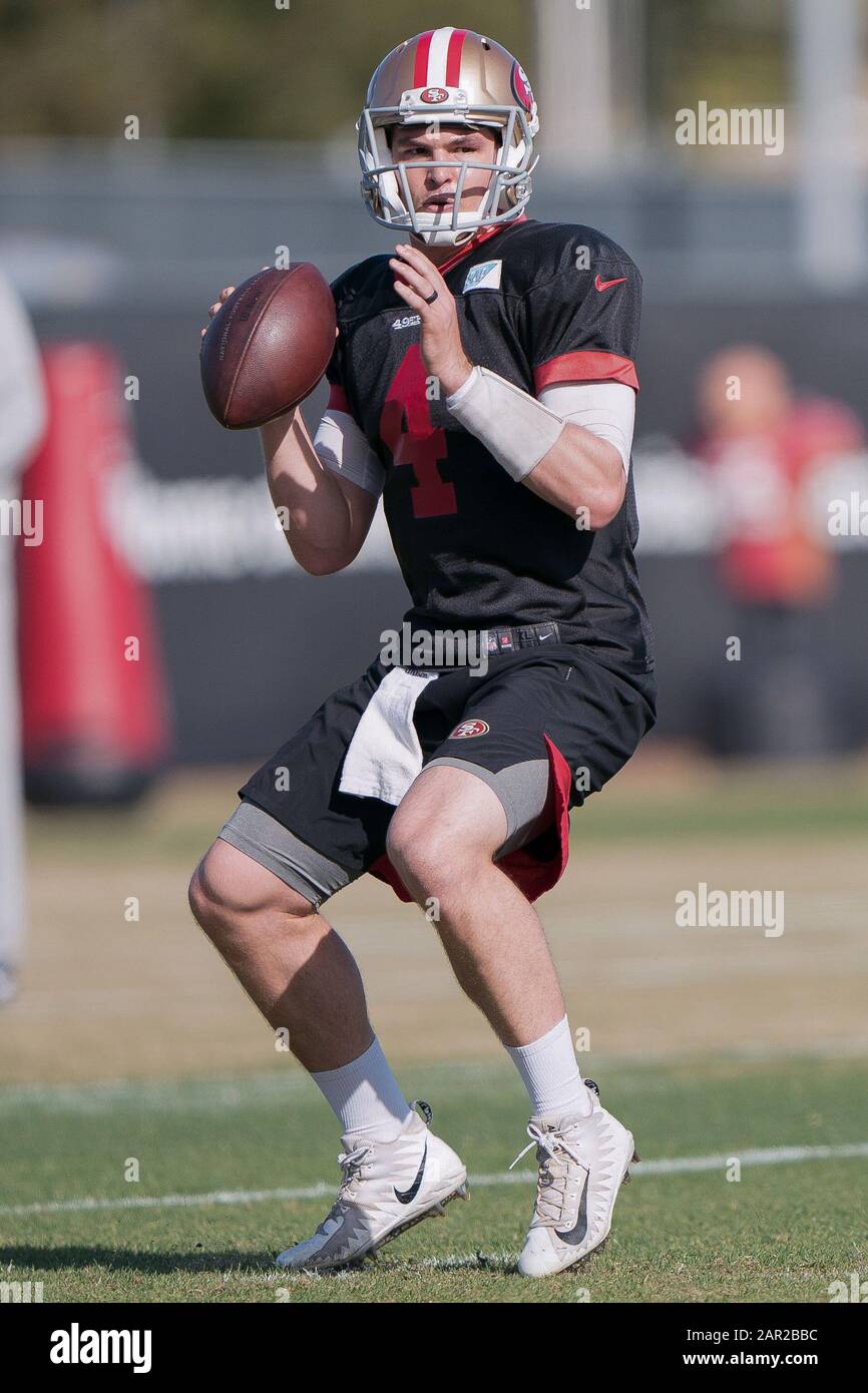 San Francisco 49ers quarterback Nick Mulcristallin (4) pendant la pratique en préparation du Super Bowl LIV au SAP Performance Center, vendredi 24 janvier 2020, à Santa Clara, Californie. (Photo par IOS/ESPA-Images) Banque D'Images