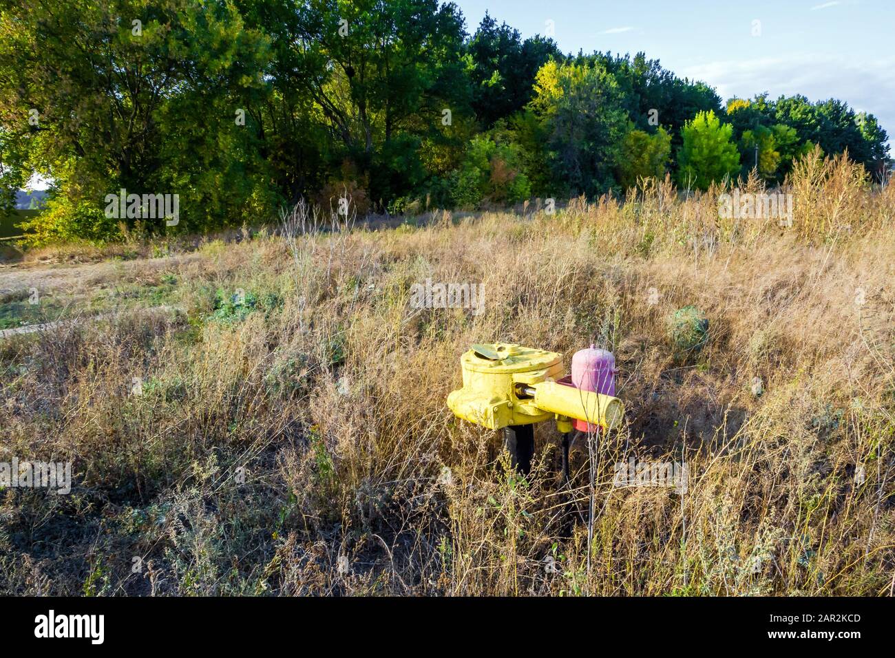 Paysage avec vanne de canalisation dans l'herbe Banque D'Images