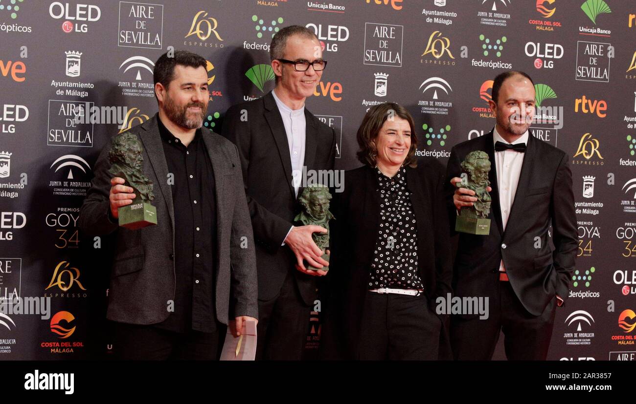 Malaga, Espagne. 26 janvier 2020. La salle de presse lors des 34ème Prix annuels du film Goya à Malaga le samedi 25 janvier 2020. En la foto: Goya a Mejor Guion Adaptado por 'Intemperie' crédit: Cordon PRESS/Alay Live News Banque D'Images