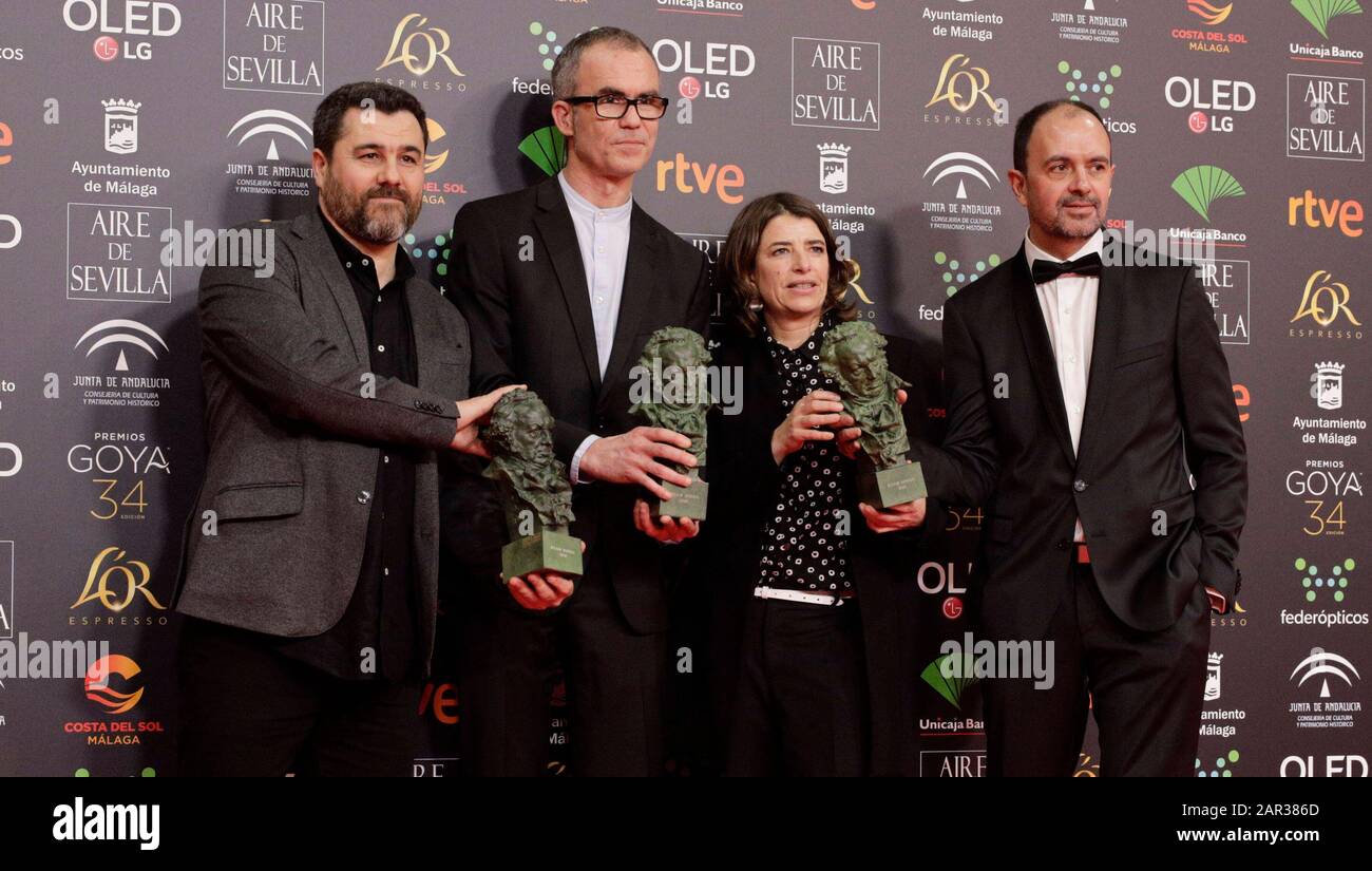 Malaga, Espagne. 26 janvier 2020. La salle de presse lors des 34ème Prix annuels du film Goya à Malaga le samedi 25 janvier 2020. En la foto: Goya a Mejor Guion Adaptado por 'Intemperie' crédit: Cordon PRESS/Alay Live News Banque D'Images